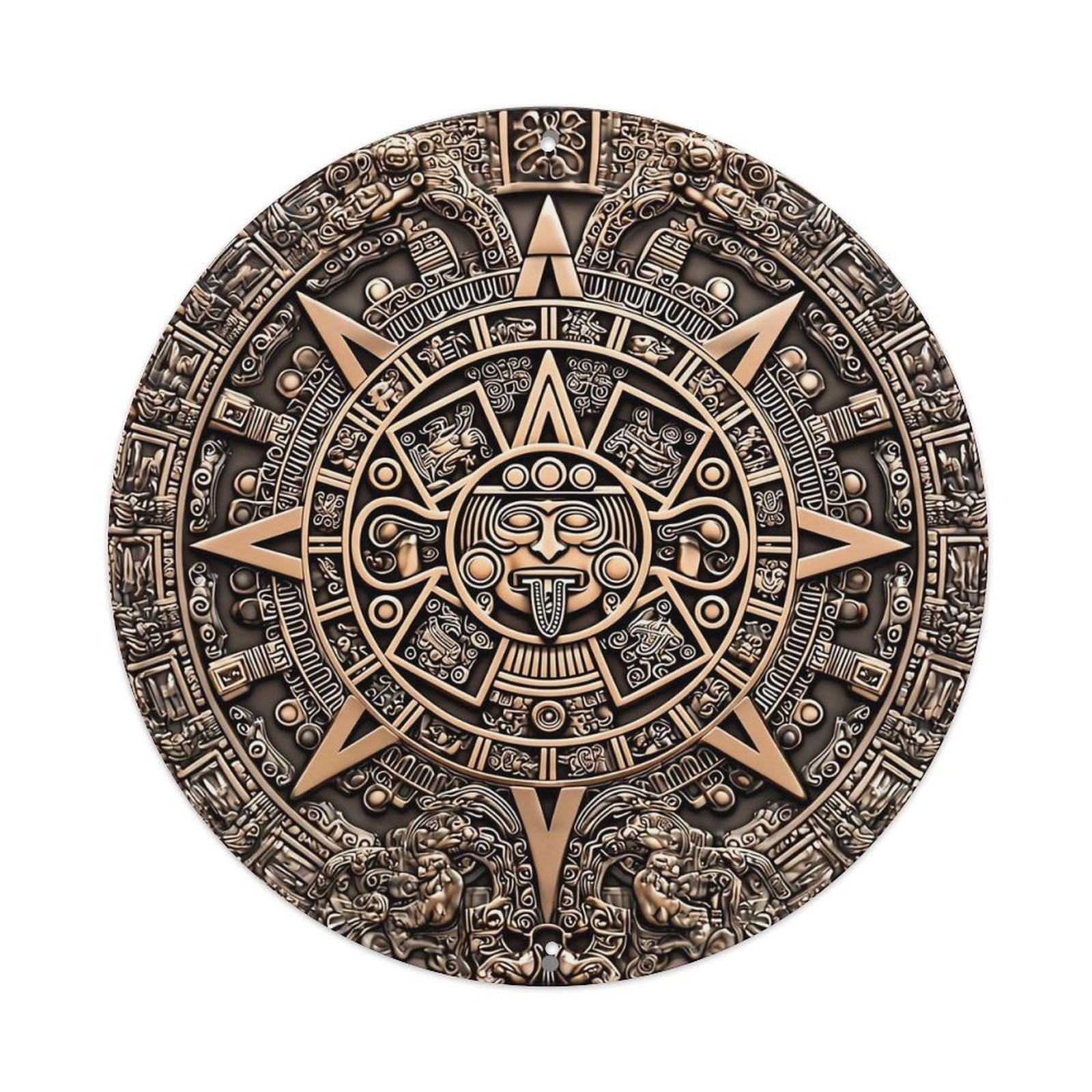 Ancient Aztec Calendar Stone Design_2 Metal Tin Sign Plaque