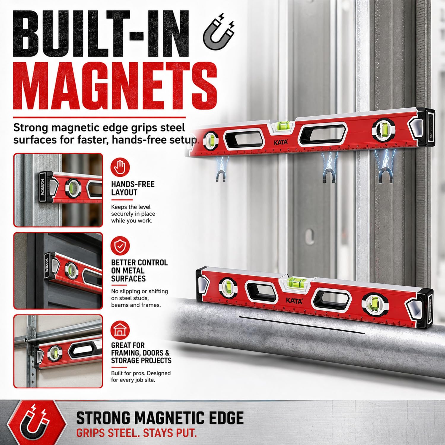 KATA Magnetic Level Set - 3 Piece Leveling Tool -3
