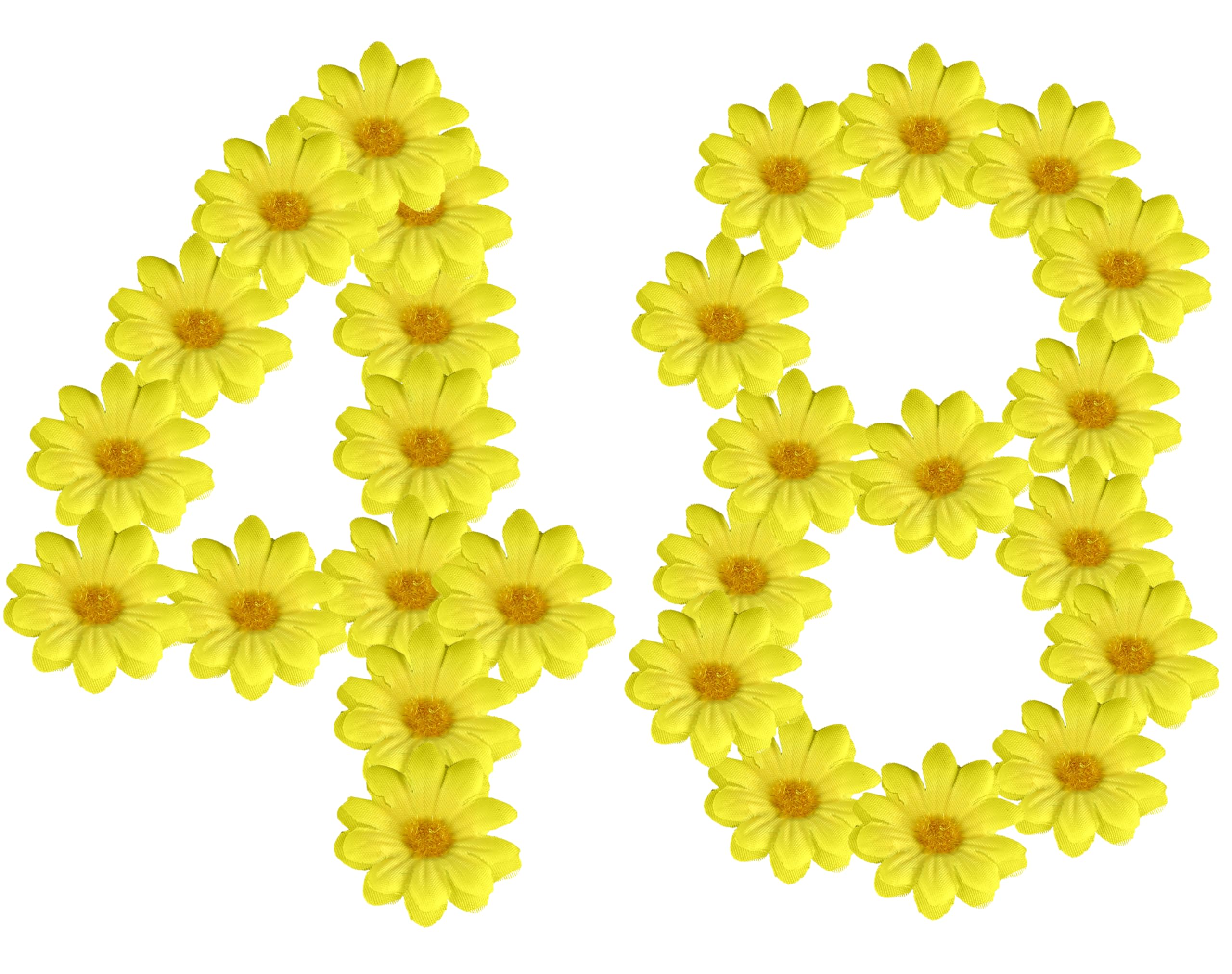 HOVUK 48x Yellow Spring Day Artificial Flower for Bonnet and Wreath Decorations, 4.7cm Fake Daisy Flowers, Easter Craft Daisies for DIY Easter Home and Party Decoration