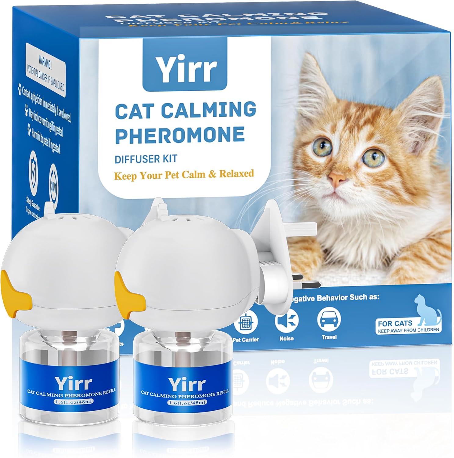 Cat Calming Plug-in, Relaxants & Anxiety Relief for Cats, 4-in-1 Cat Pheromones Calming Diffuser Kit, Relaxing Pheromone for Cats Relief Stress Anxiety Fighting Scratching, 2 Diffuser 2 Refills(48ml)