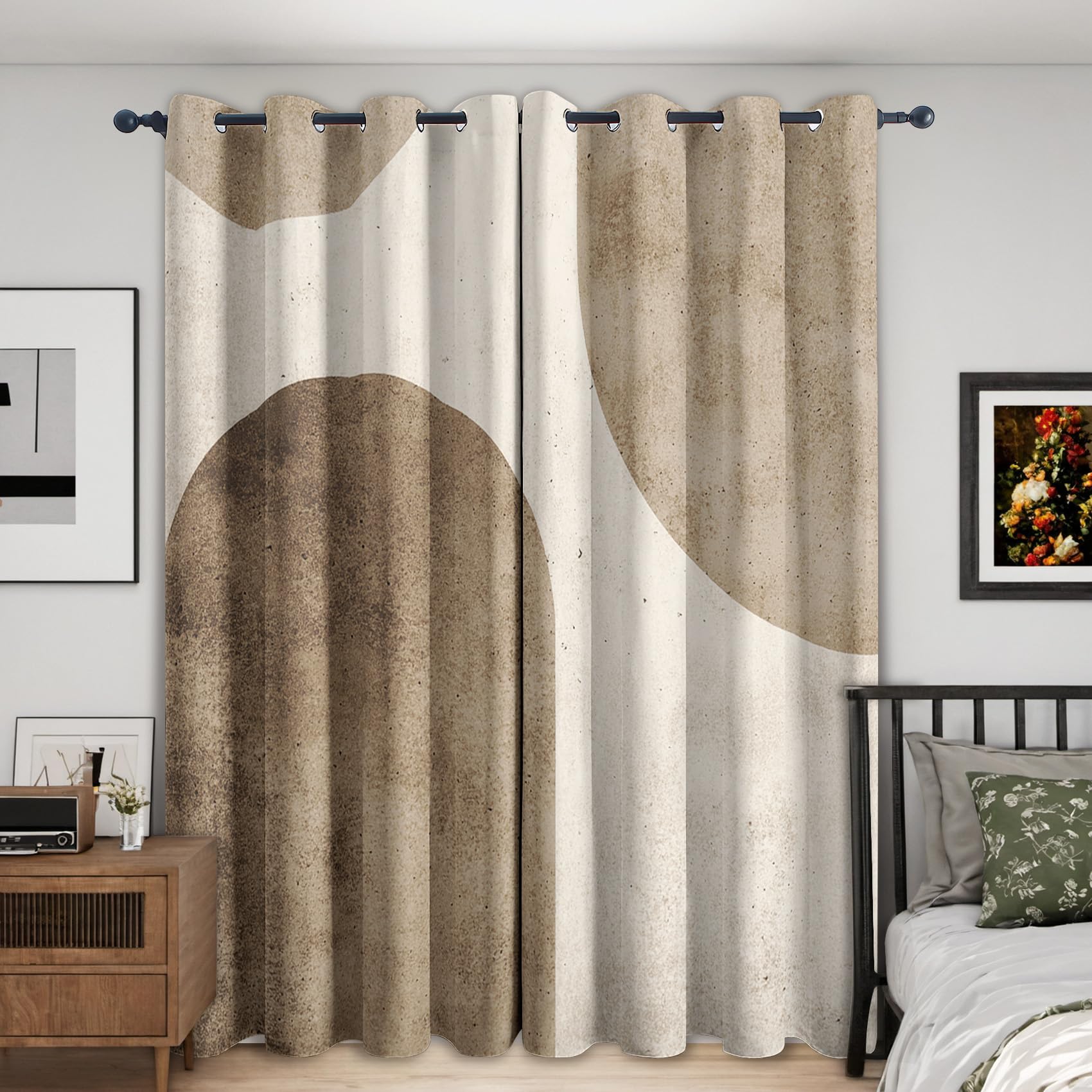 Geometrisch Vorhänge Mit ösen Blickdicht, Mid Century Modern Einfach Taupe Vorhang Schlafzimmer Wohnzimmer Küche 140 x 175 cm Lang, Übergardinen Innen Verdunklungsvorhänge