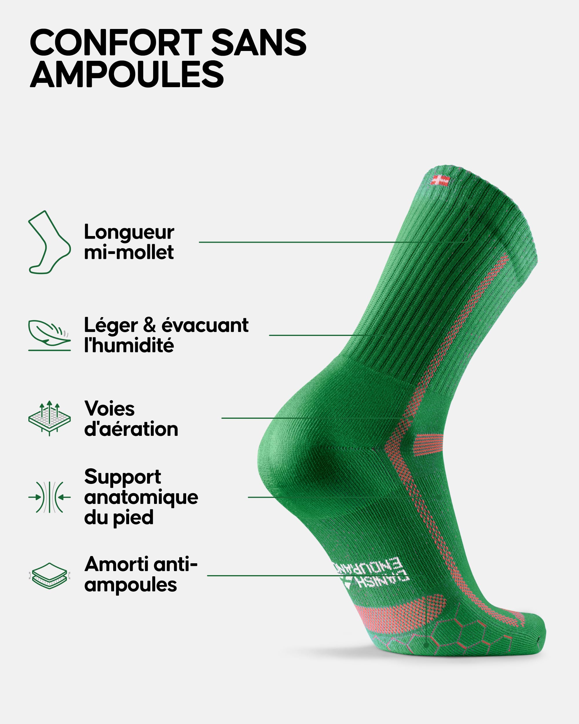 DANISH ENDURANCE Chaussettes Hautes de Running Longue Distance, Lot de 3 ou 5