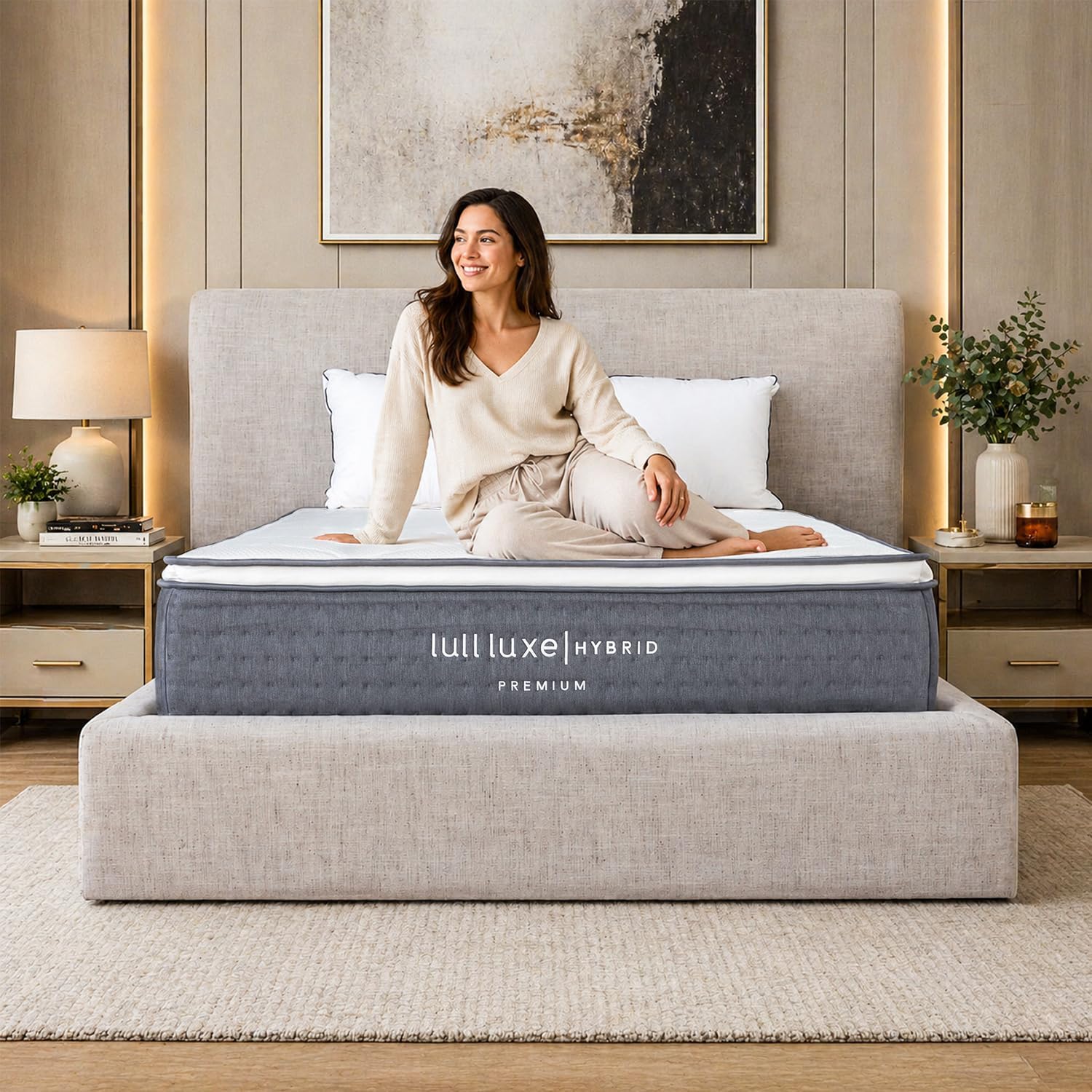 Lull Luxe Premium Hybrid Queen Mattress 15 Inch – 7 Layer Memory Foam Queen Mattress with Cooling Gel Tech – Highest Density & Therapeutic Support for All Positions – 365 Night Trial Mattress in a Box
