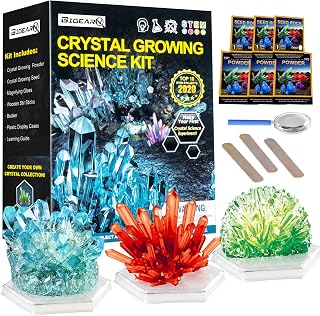 BIGEARN Crystal Growing Kit for Kids - Grow 3 Large Coloured Crystals, DIY STEM Educational Science Experiments Kits for Boys Girls age 5 6 8 10, Chemistry Toys as Idea Easter Gift