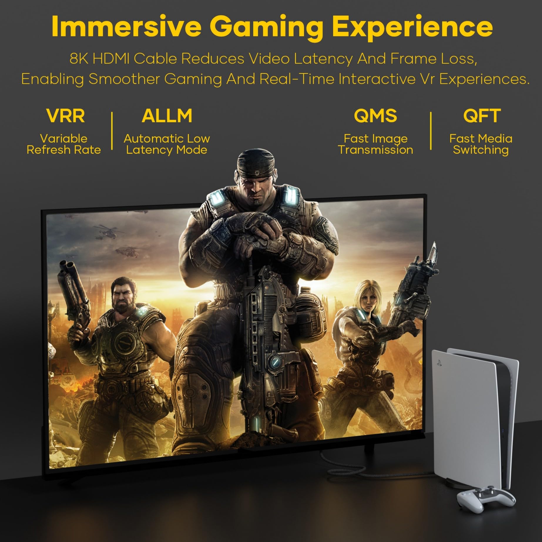 Kabel HDMI 2.1 10K 8K, 5 m, 48 Gb/s, ultra szybki kabel HDMI 10K 8K przy 60 Hz, 4K przy 120 Hz, 7680P, HDMI 2.1, obsługuje HDR10, eARC 3D, HDCP 2.2 i 2.3, kompatybilny z PS5/4 X-Box, HDTV, laptopem