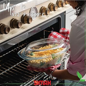 Simax Clear Oval Shaped Glass Casserole with Tight Fitting Lid Heat, Cold and Shock Proof Made in Europe Oven, Freezer and Dishwasher Safe 3 Quart (Plus 1.4 Quart Lid) Glass Baking Dish