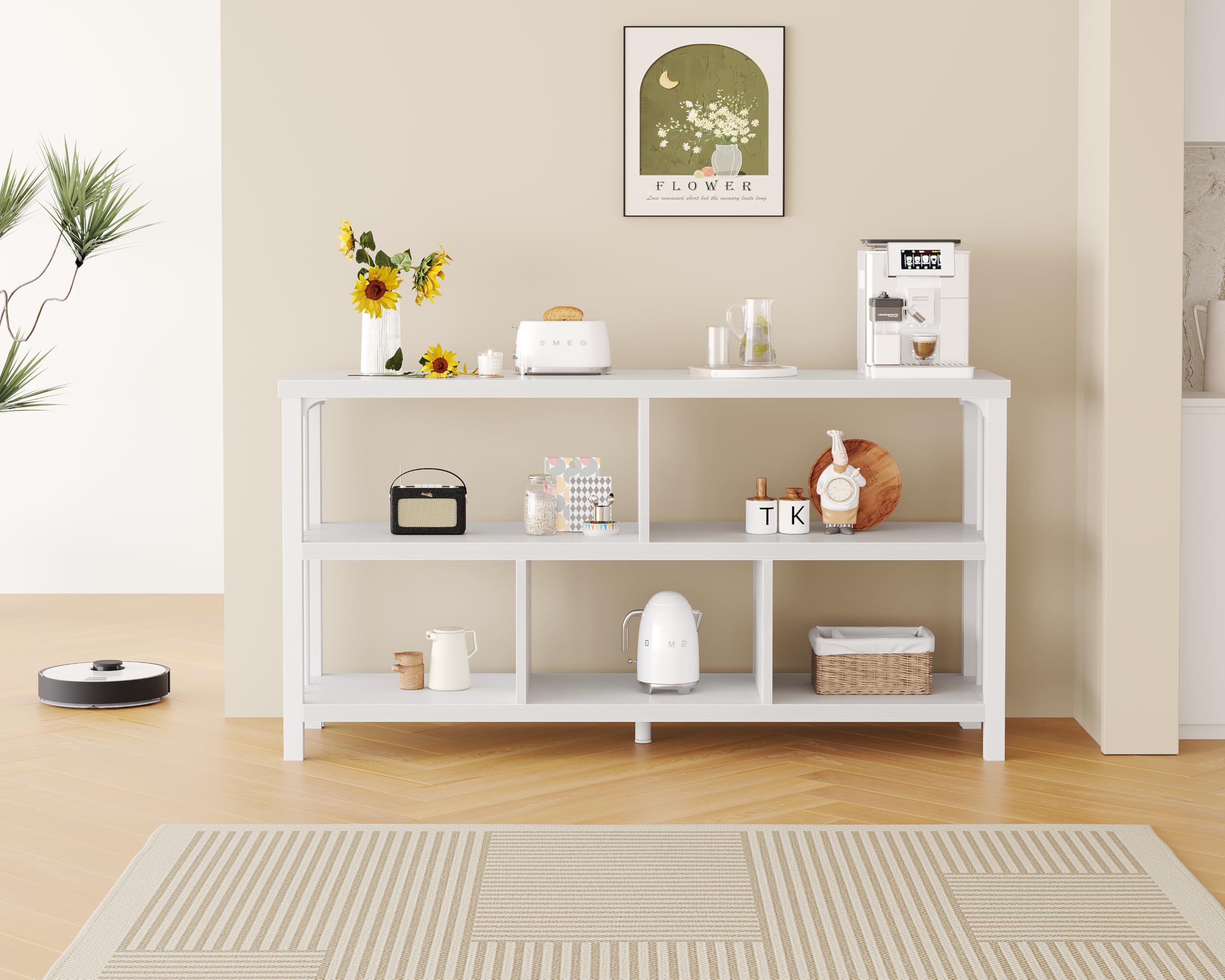 Ginhow Kubusrek wit met 6 open vakken, boekenkast wit met 3 niveaus, staand rek, vrijstaand voor woonkamer, slaapkamer, keuken, kantoor, hal, 93 x 29,5 x 62,5 cm