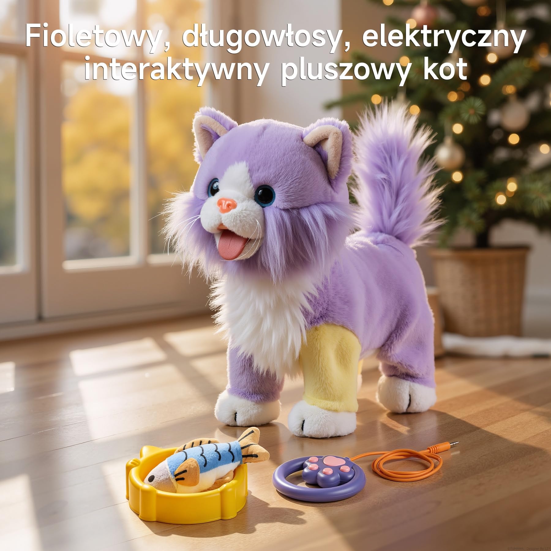 OR OR TU Zabawka Kot Chodzący i Miauczący dla Dzieci, Elektroniczny Pluszowy Kot z Pilotem, Miauczy, Macha Ogonem i Wysuwa Język, Interaktywne Elektroniczne Zwierzątko Robot Kot
