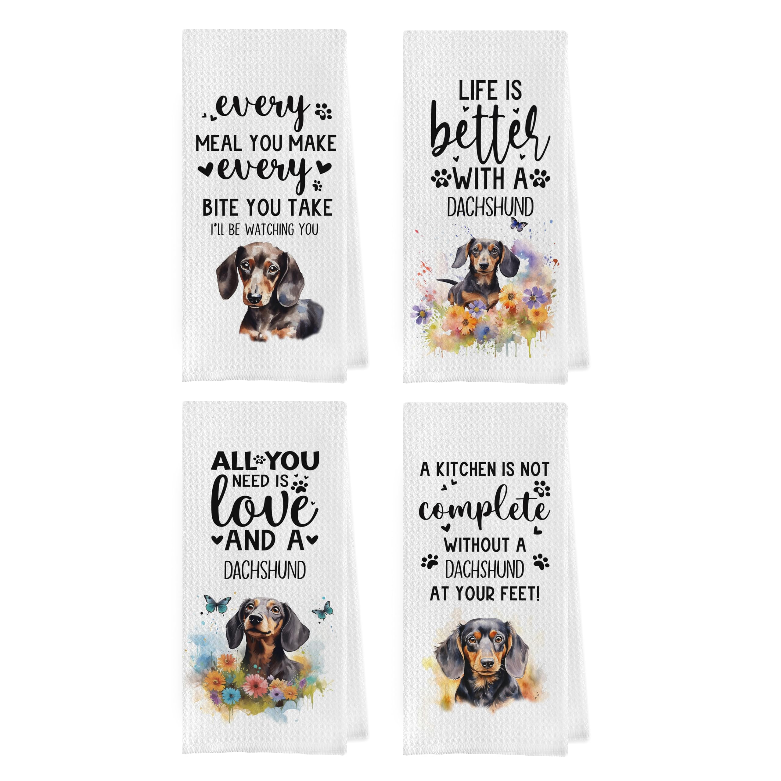 Toallas de cocina de Dachshund de tejido gofre: paño de mano decorativo y absorbente de 16 x 24