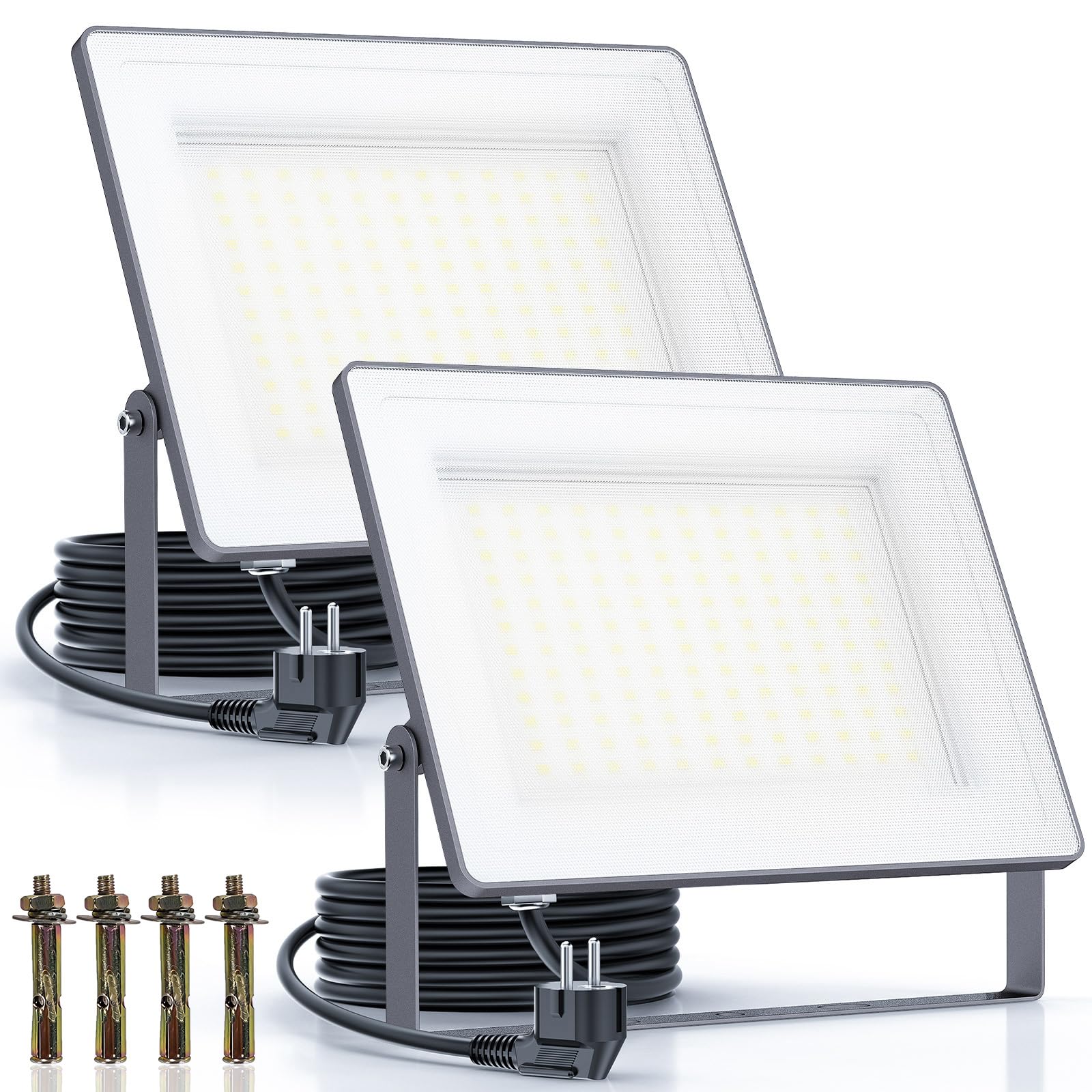 Projecteur led extérieur 120 W, usage industriel, 14400lm, 6500 K,IP66, dissipation thermique efficace, économie d'énergie de 85% spot led extérieur, jardins, entrepôts et garages(2 pièce)