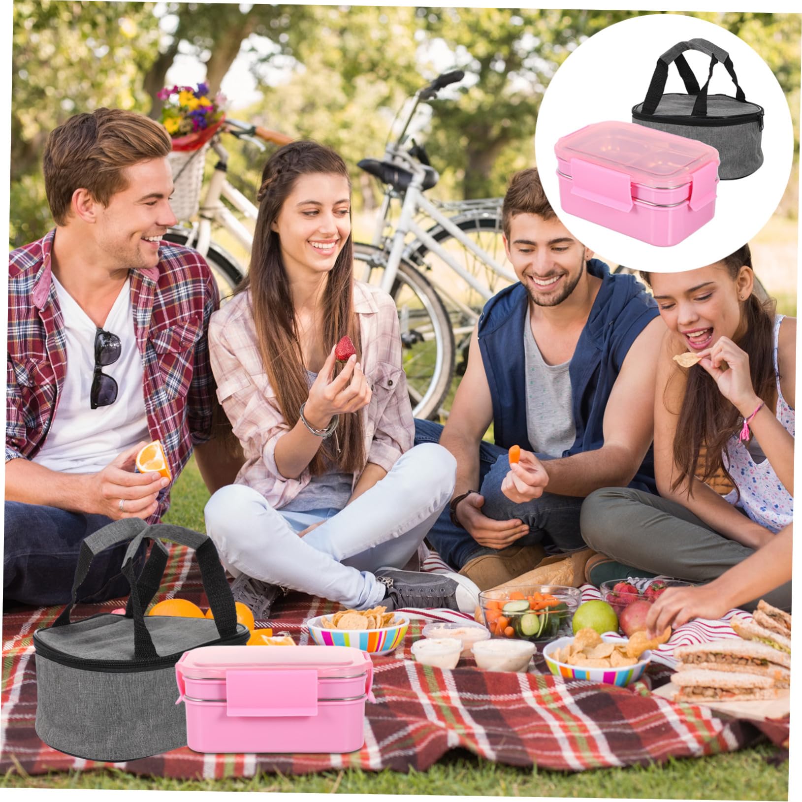 Fiambrera Térmica de Acero Inoxidable con Compartimentos Divididos Doble Bolsa Portátil y Cubiertos para Adultos y Estudiantes Oficina y Escuela