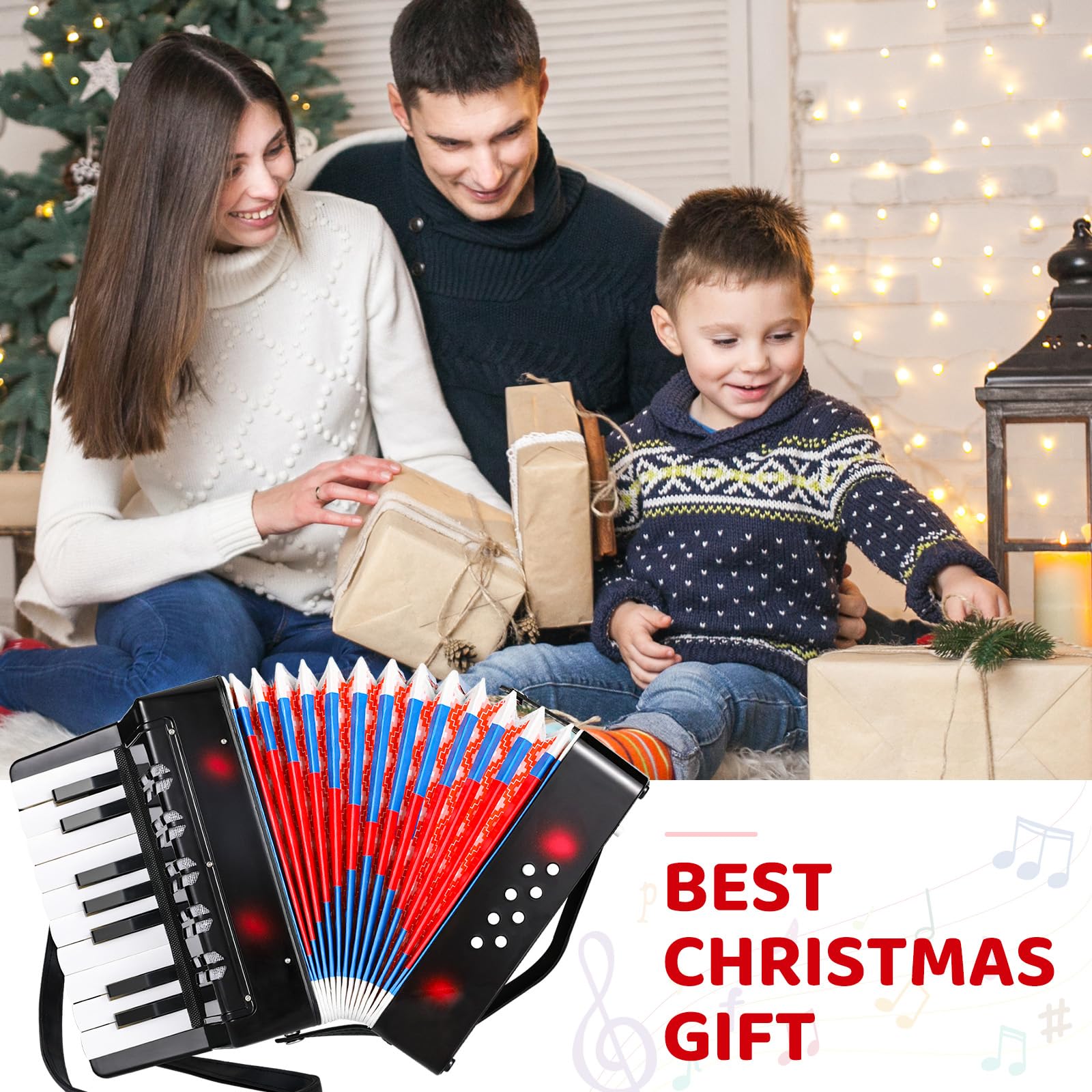 Fisarmonica per Bambini,17 Tasti 8 Bassi,Strumento Musicale a Pianoforte Organetto con Tracolla,Strument Musicale per Principianti,Fisarmonica a Bottonicon per Adulti e Bambini dai 3 anni (Nero)