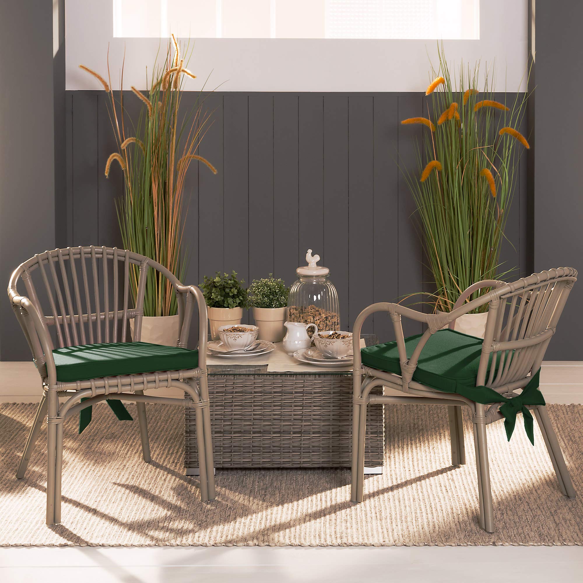 Beautissu Loft SK cojín de Silla 45x40 cm Verde - Juego de 8 Cojines de Silla con Correas Cojín de Asiento para sillas, Antideslizante con Correas de fijación Almohadilla de tapicería