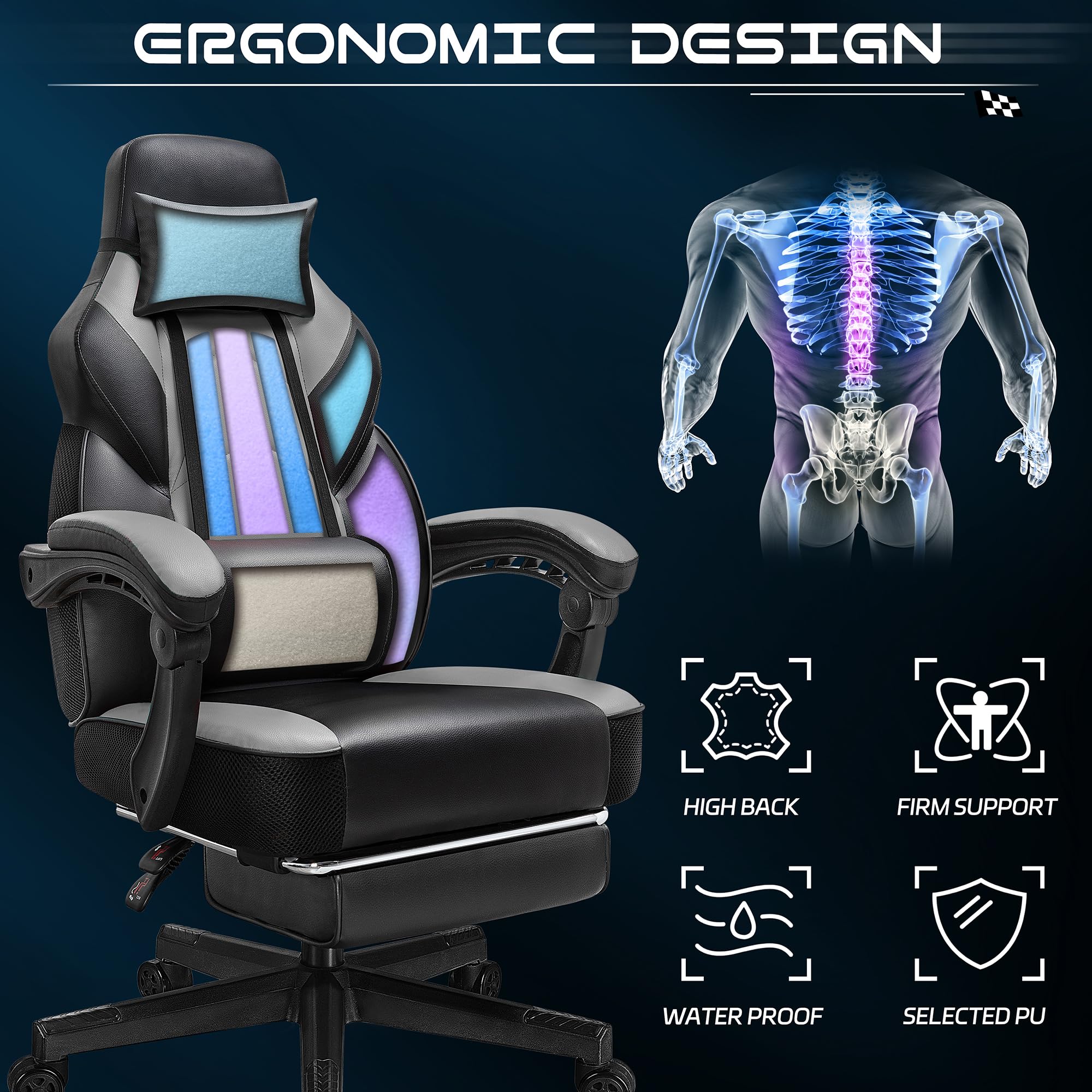 Gaming Chair With Footrest GTPLAYER And Lumbar Support Height
