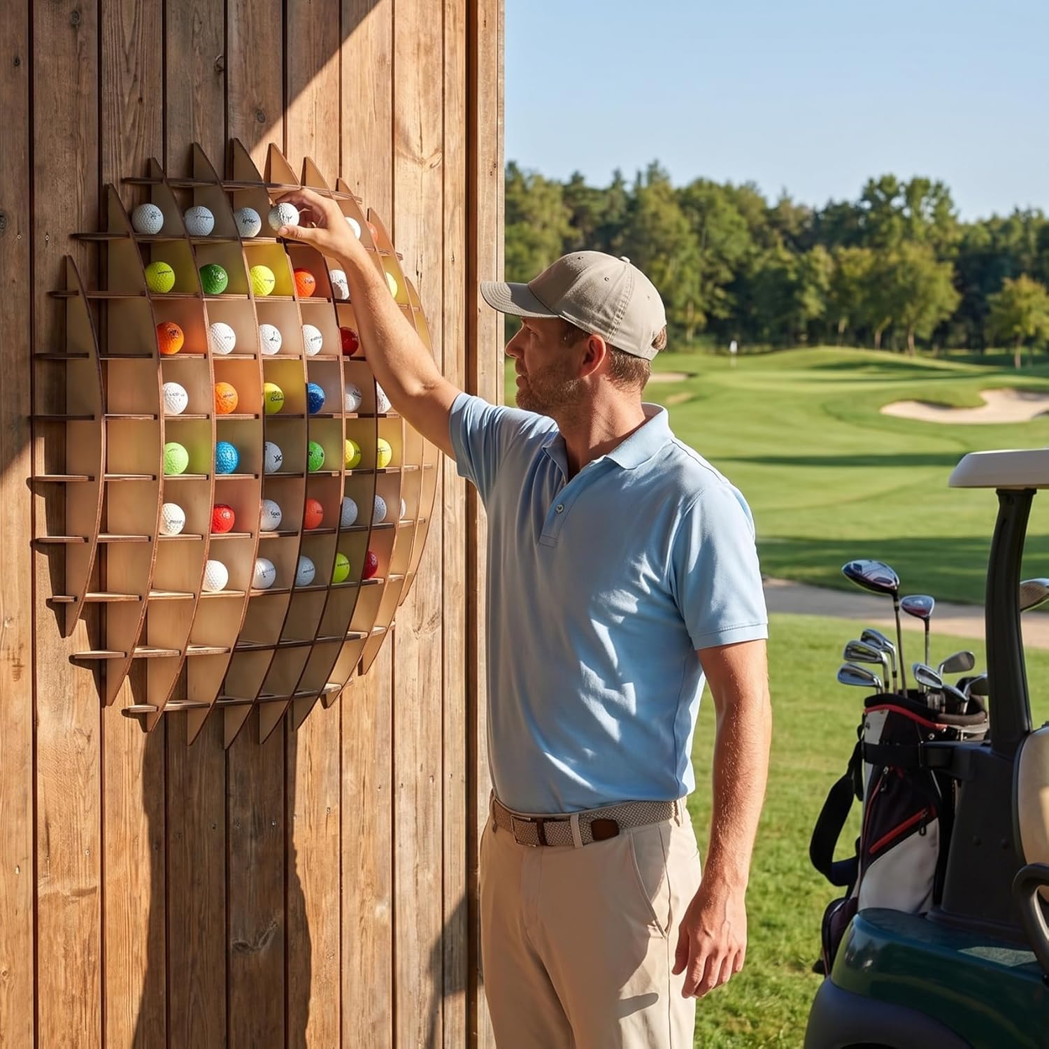 Golf Ball Display Case, Golf Ball Wall Display Rack up to 78 Balls, Wooden Golf Ball Display, Wall-Mounted Golf Ball Storage, Golf Ball Holder Display Wood charring Process