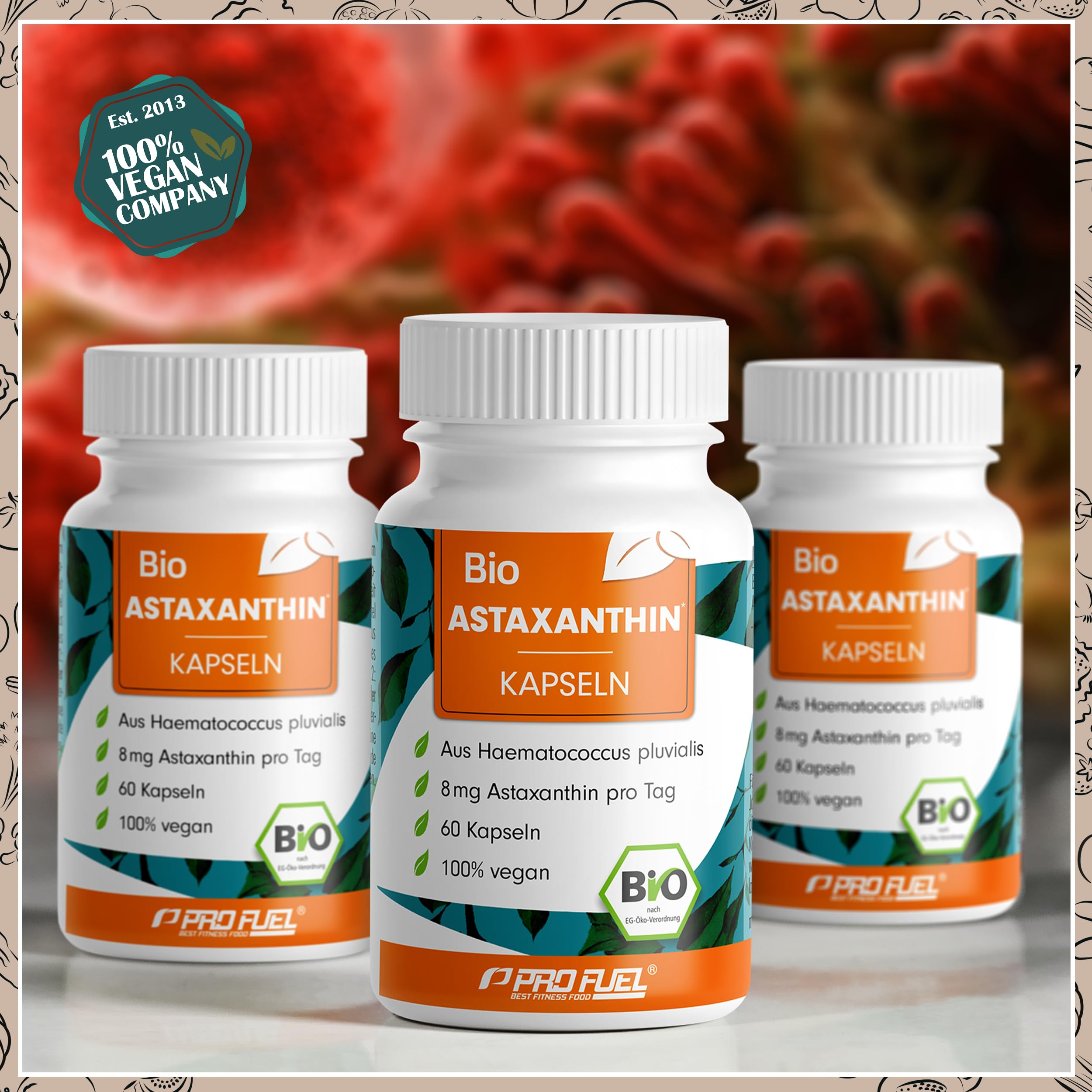 BIO Astaxanthin-Kapseln 60x - Astaxanthin hochdosiert & bio - 8 mg Astaxanthin pro Kapsel - Algamo® Premium Astaxanthin aus der Blutregenalge (Haematococcus pluvialis) - laborgeprüft mit Zertifikat