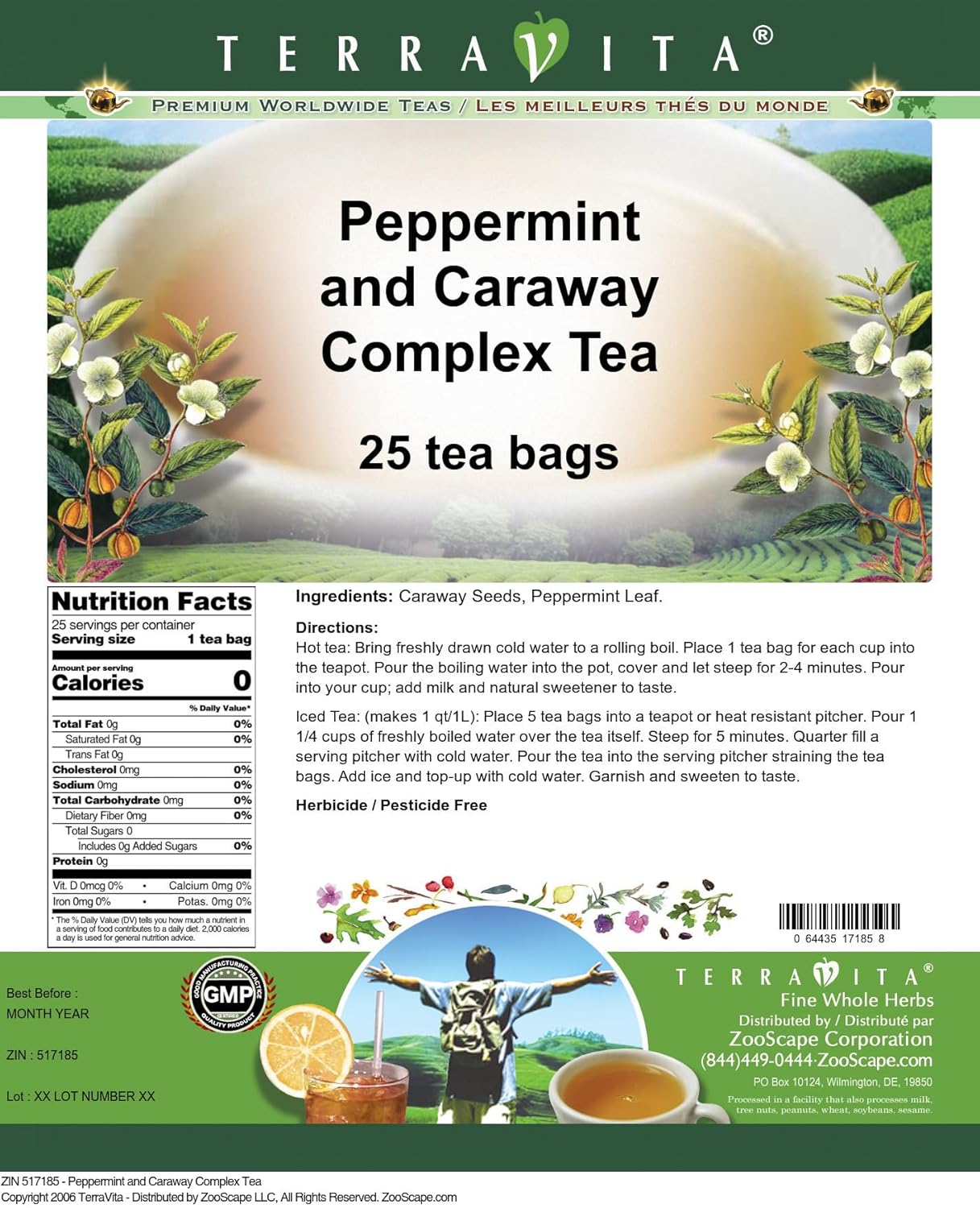 Peppermint and Caraway Complex Tea (25 tea bags, ZIN: 517185) - 3 Pack
