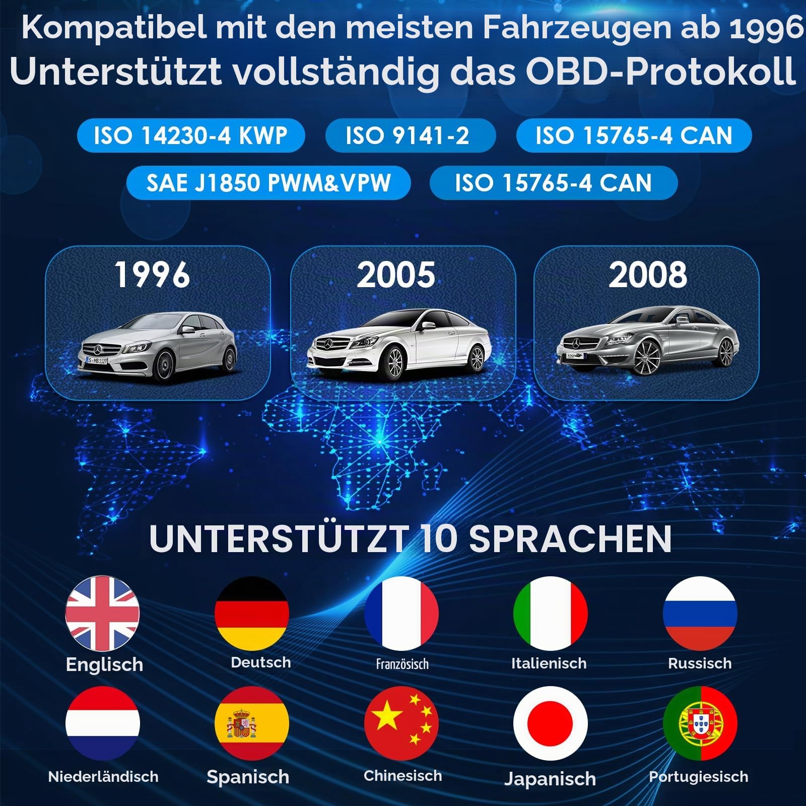 OBD2 Diagnosegerät Werkzeuge, V519 OBD2 Scanner Codeleser Motorfehlercode-Lesegerät, OBDII Diagnosegerät für Protokoll, Spannungserkennung und -überwachung, Motor Prüfen, LCD-Bildschirm
