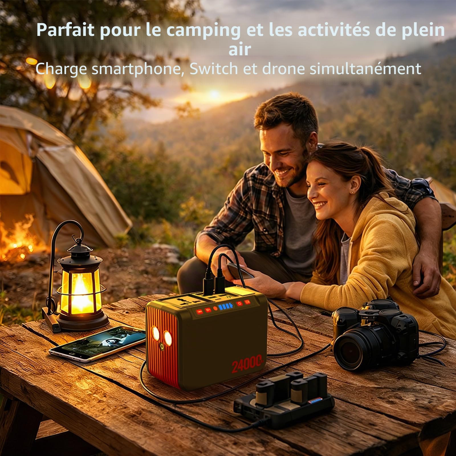 Station d'alimentation portable de 88 Wh, batterie externe de 80 W avec prise 230 V CA et lampe de poche LED. Petit générateur pour les coupures de courant, le camping, les urgences, la randonnée et l