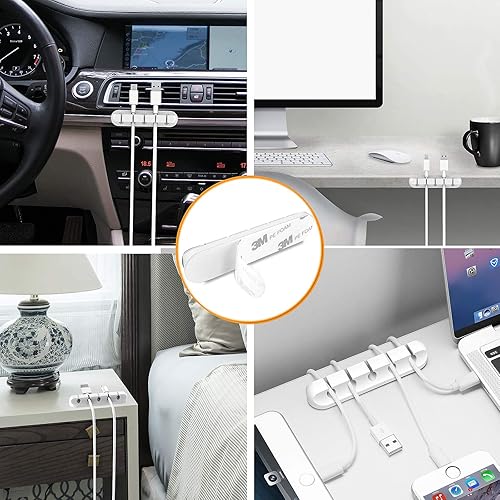 Miniatura 2 de Clips organizadores de cables - Organizador de cables autoadhesivo para escritorio, automóvil, mesitas de noche, oficina, clips de cable de silicona