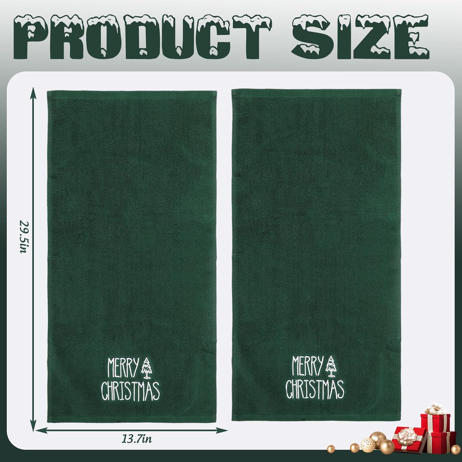 JarThenaAMCS 2 Pack Christmas Hand Towels Green White Embroidered Xmas Tree Cotton Dish Towel for Winter Holiday Bathroom Hand Drying Kitchen, 29.5 x 13.7 Inch
