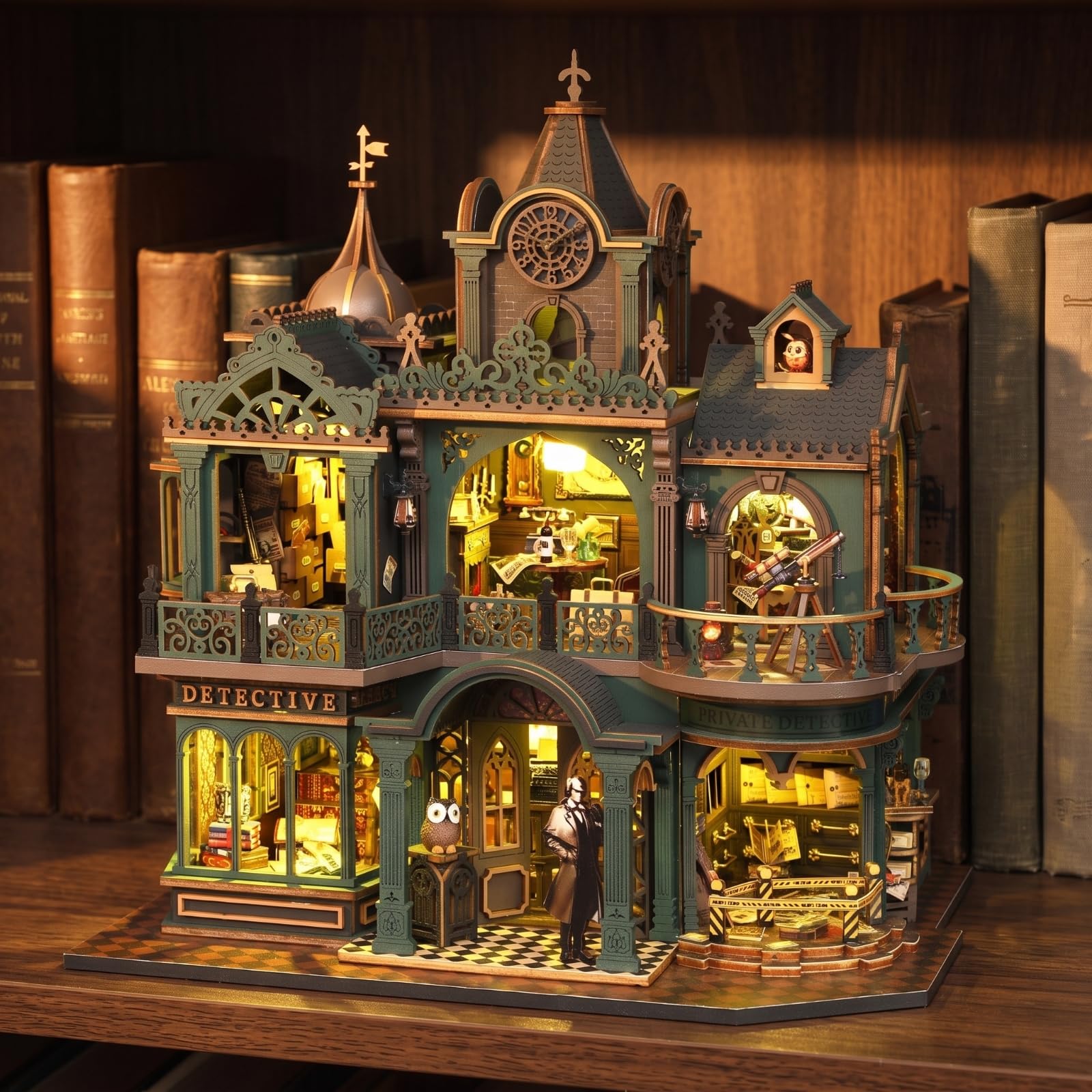 Agenzia Investigativa in Miniatura Kit Fai da Te Modello Edificio Diorama Casa in con Base Stampata Illuminazione a Scatola Materiale Legno Ferro