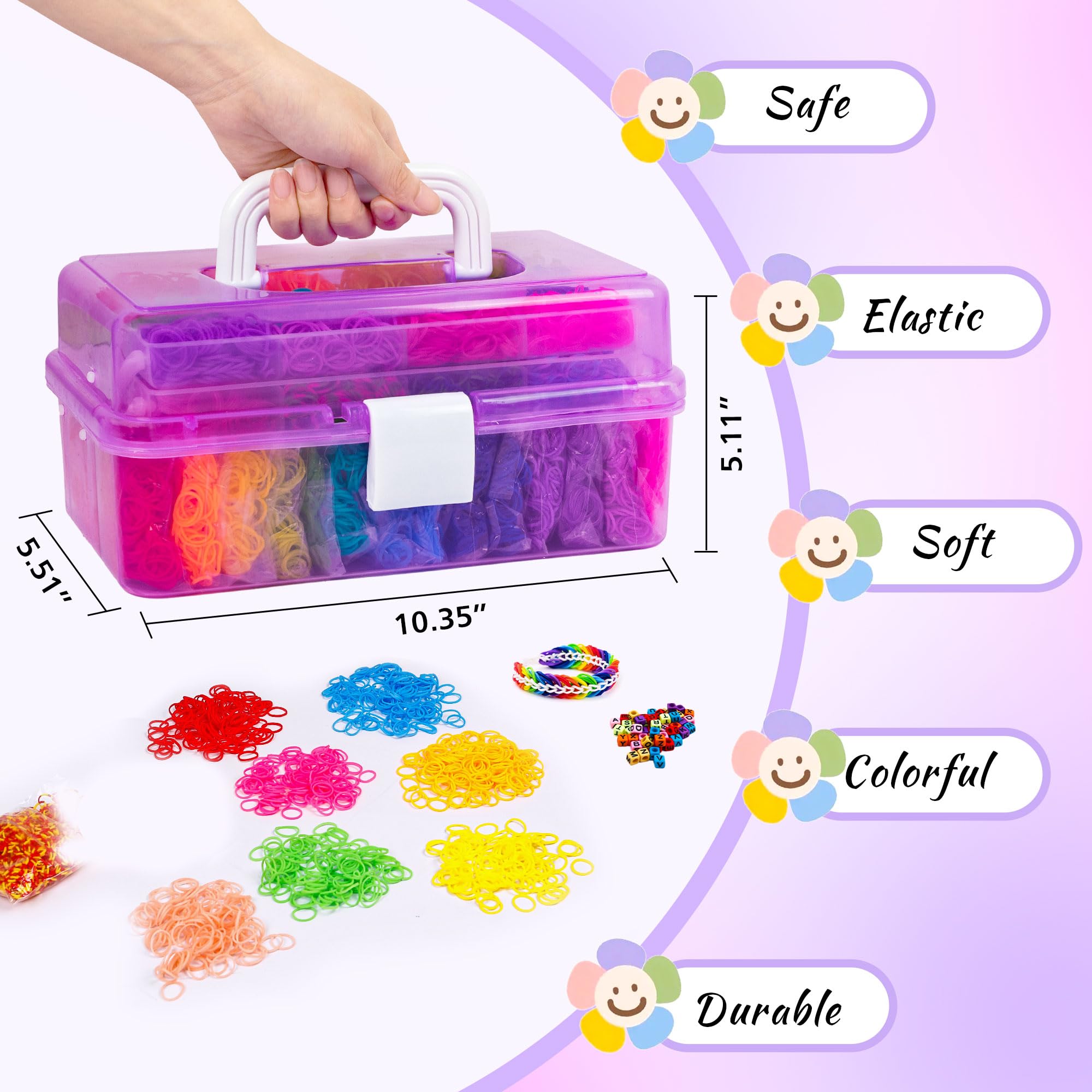 INSCRAFT 17490+ elastici in gomma, kit di ricarica per braccialetti in 28 colori, con contenitore a 3 strati, 600 clip a S, 352 perline, 40 ciondoli a forma di cartone animato, regalo di Natale per