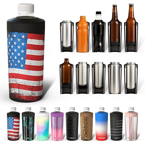 Frost Buddy Universal XL Can Cooler - Fits All - For 12, 16, 20, and 24 ounce Bottles - Insulated Double-Walled Stainless Steel (Merica-)