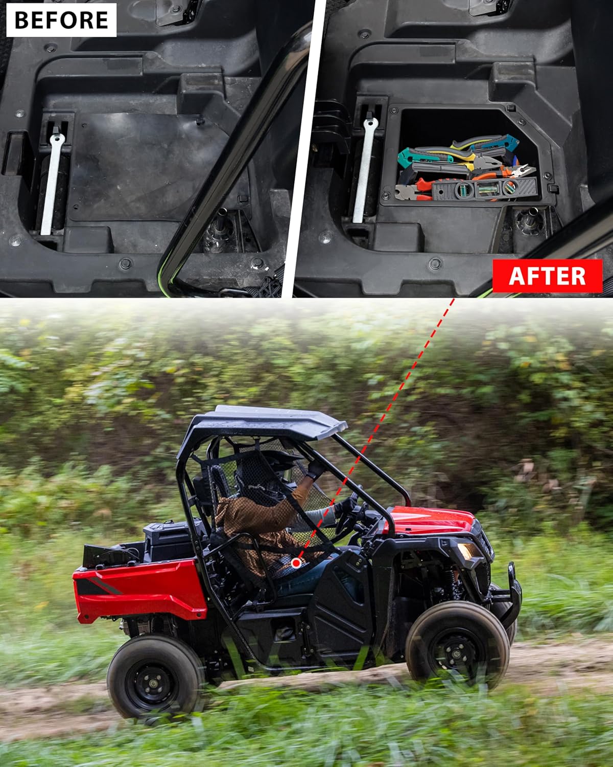 SAUTVS Under Seat Storage Box Compatible with Honda Pioneer 520 2021-2025, Pioneer 500 2015-2023 Accessories, Water Resistance 8.9L Under Driver Seat Storage Bin