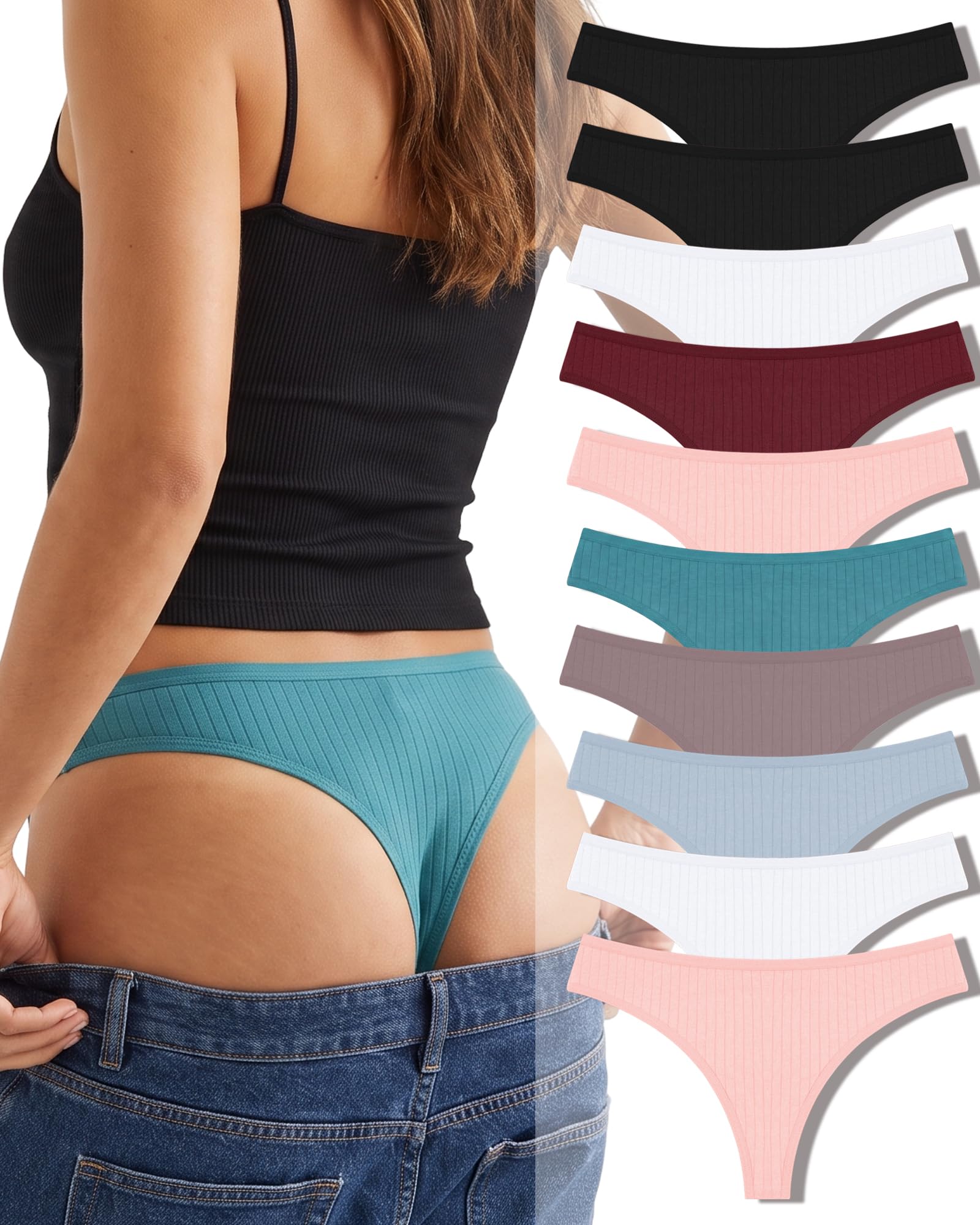 FINETOO 10er Pack Strings Set Tangas Damen Baumwolle Unterhosen Sexy Unterwäsche für Frau Lingerie Sexy for Women Dessous Thong Mehrpack S-XL