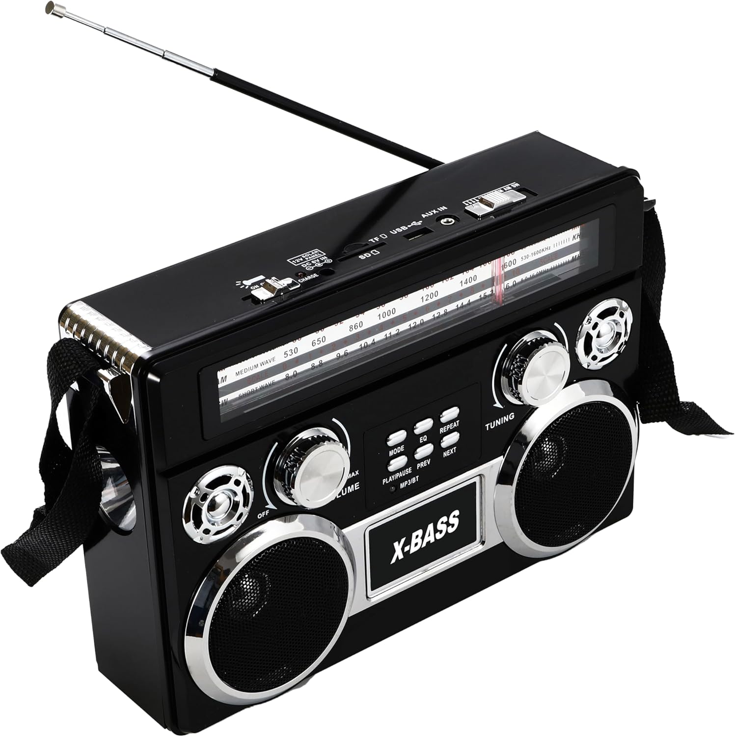 Supersonic SC-1097BT Portable 3 Band Radio with Bluetooth and Flashlight, M/FM/SW Receiver with MP3 Playback, High Sensitivity, Telescopic Antenna and Long-Lasting Battery