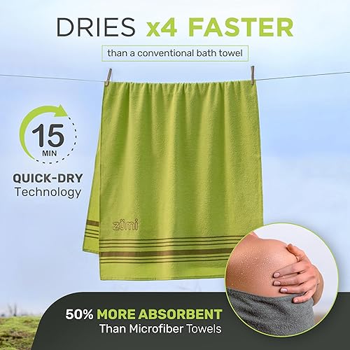 Miniatura 5 de Zumi Toalla de viaje 100% algodón de secado rápido, suave, fina, compacta, altamente absorbente, toalla de camping ligera para playa, gimnasio,