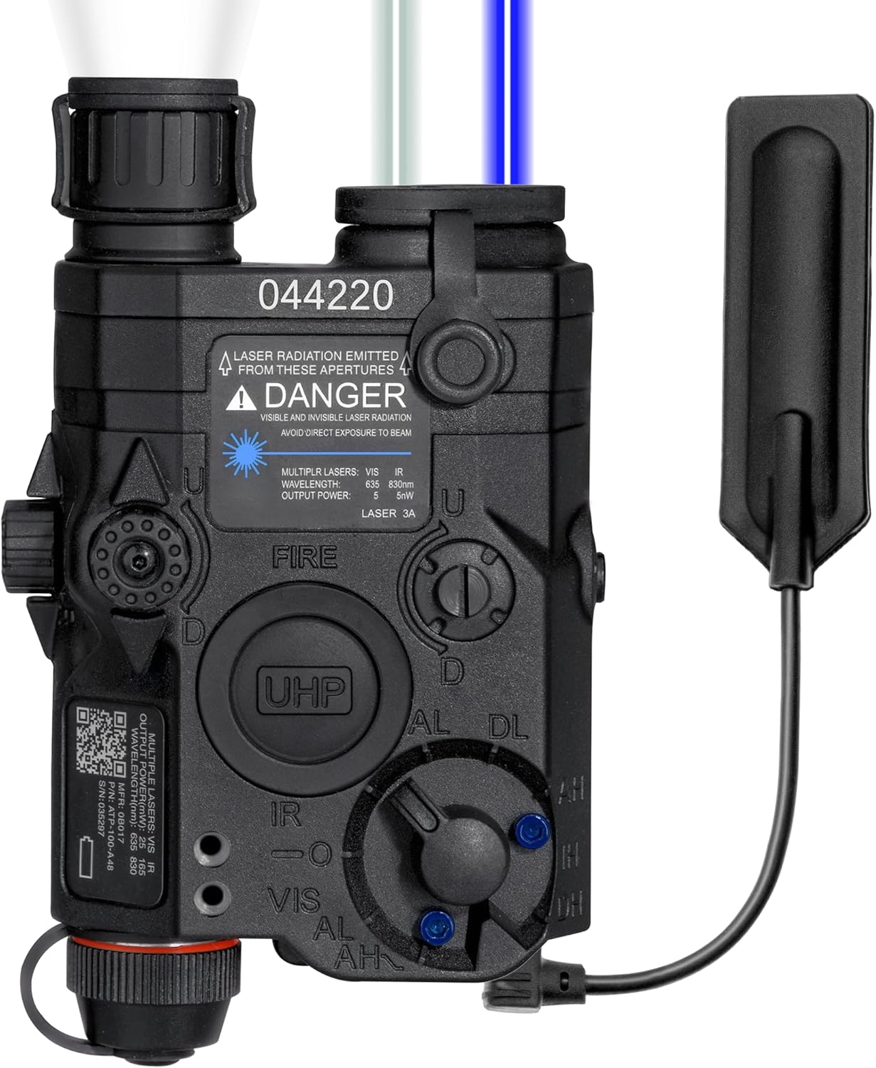 ACTIONUNION Airsoft PEQ-15S Pro UHP Visible Blue Laser + IR Laser + White LED Flashlight