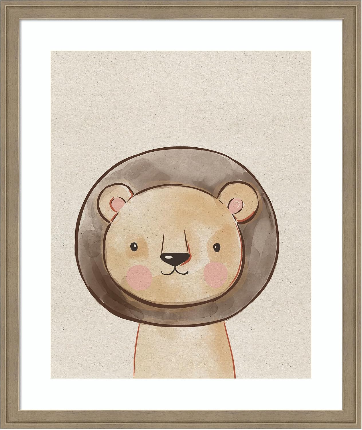 Kate and Laurel Framed Wall Art Print Baby Animal Lion Natural by The Creative Bunch Studio, 22 x 26, Florence Light Brown Frame, Whimsical, Kid Art for Wall Decor