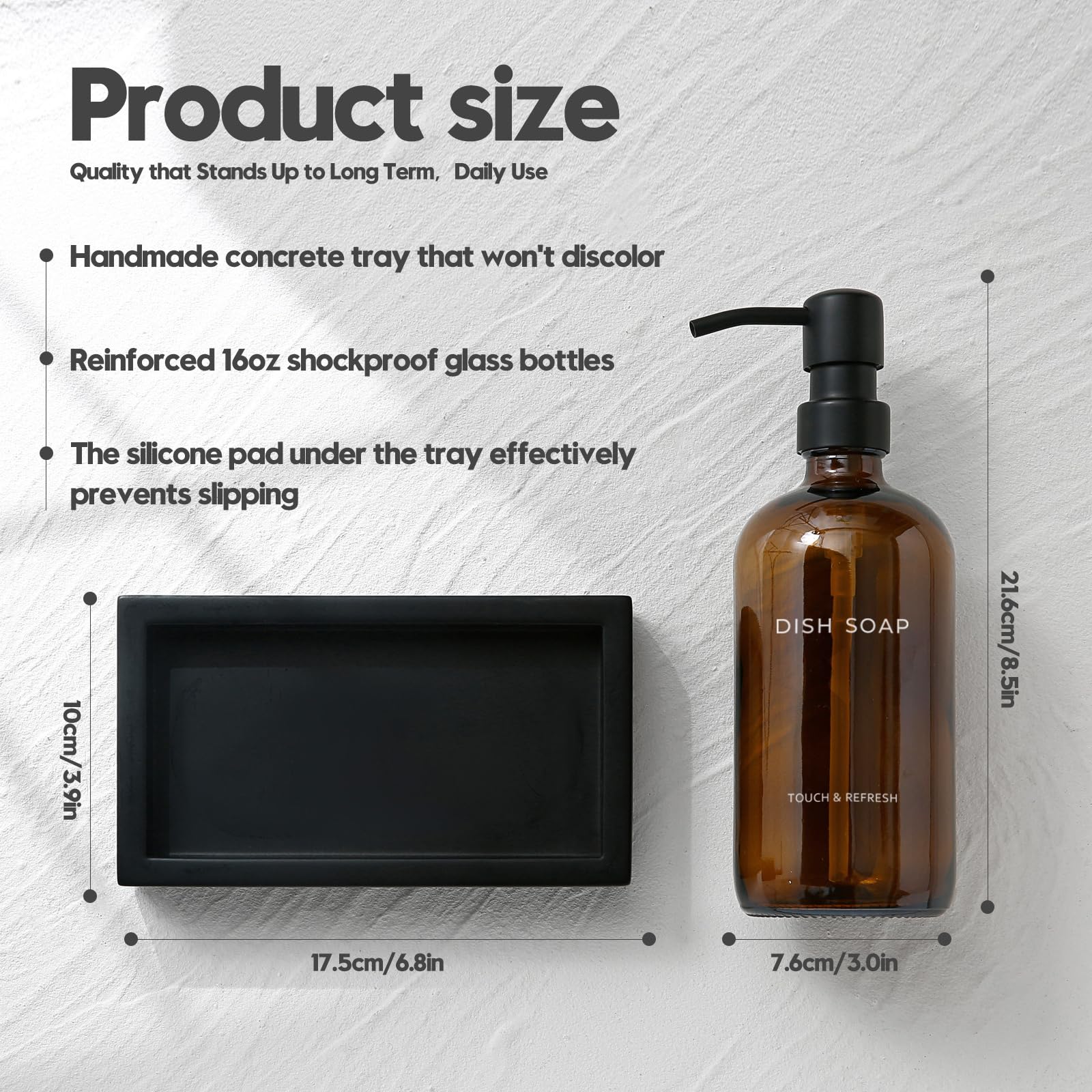 Kitchen Soap Dispenser Set with Tray - Hand and Dish Soap Dispenser for Kitchen,Modern Kitchen Decor & Accessories. (Amber) - Image 3