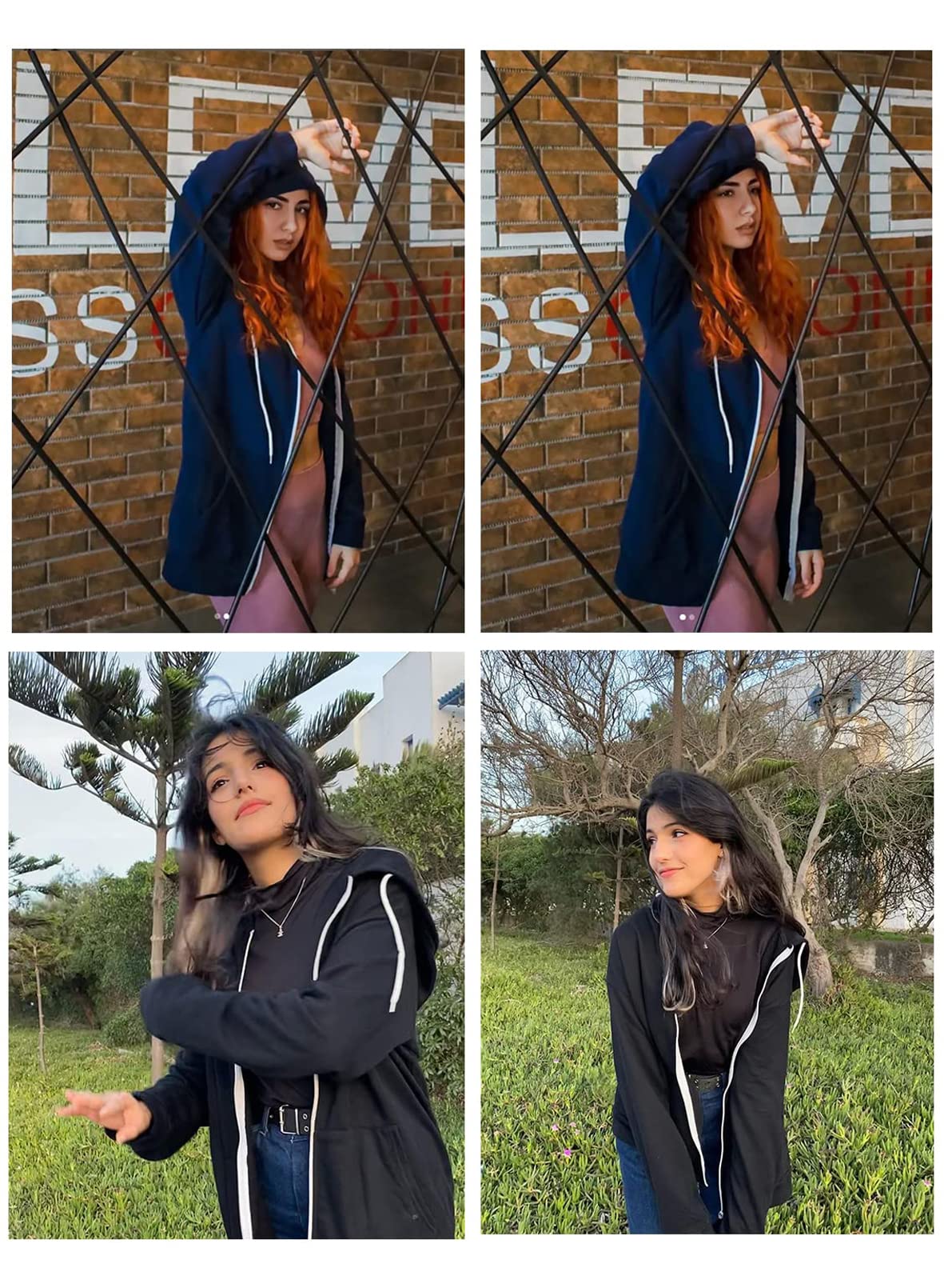 Uusollecy Sweats Capuche Femme Sweat Zippé Veste Casual Manches Longues Décontracté Sweat-Shirt avec Poches Couleur Unie Printemps, Automne et Hiver