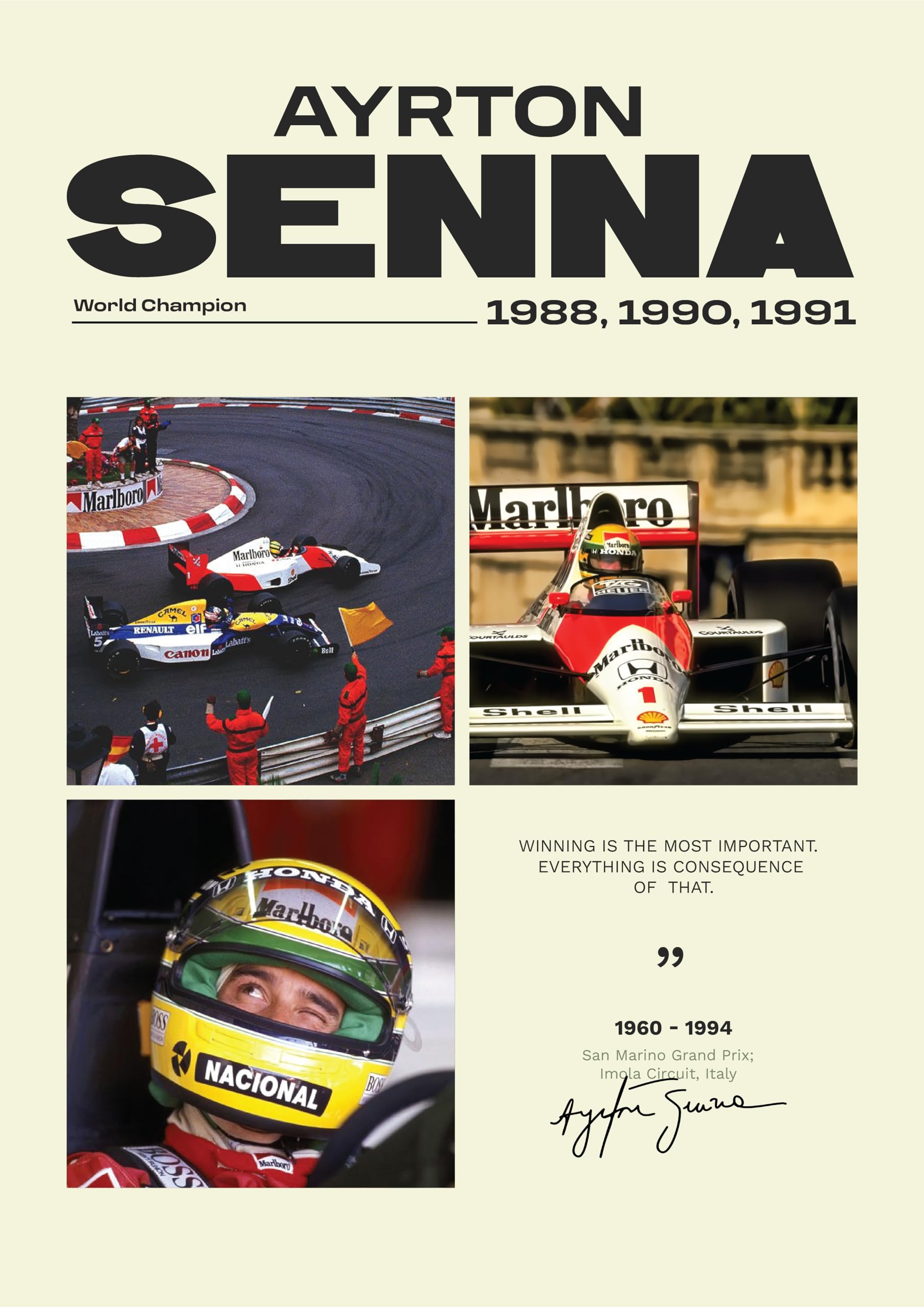 PodiumPe Ayrton Senna Poster | F1 Racing Legend | Formula One Racing Wall Art | A3 (29.7 cm x 42 cm) | Glossy | No Frame 3