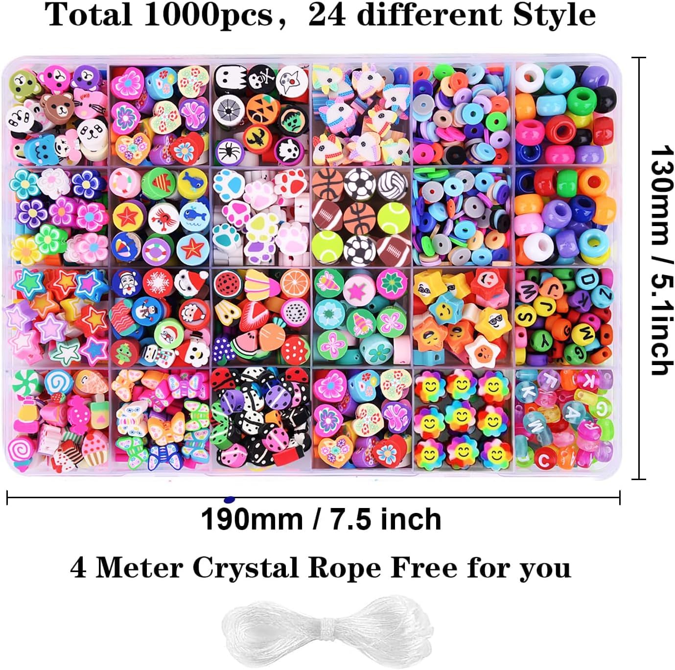 Kelexx Polymer Clay Beads Bracelet Making Kit - 24 Styles Cute Fruit, Flower, Animal, Cake, Butterfly & Heart Charms for Jewelry, Necklace, Earring DIY Craft Accessories for Girls & Women 3