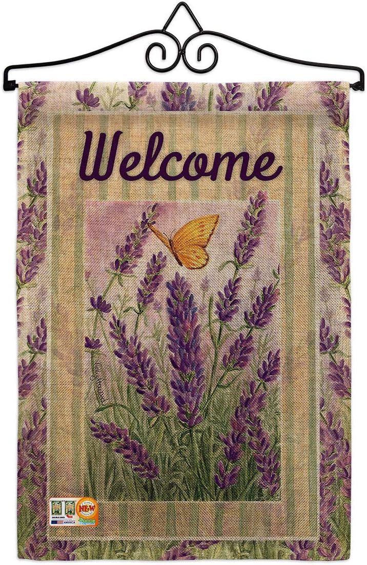 Breeze Decor Lavender Garden Flag Set Wall Holder Floral Sunflower Tulip Rose Orchid Lilies Season Springtime Flower Wreath Small Decorative Gift Yard House Banner Double-Sided Made in USA 13 X 18.5
