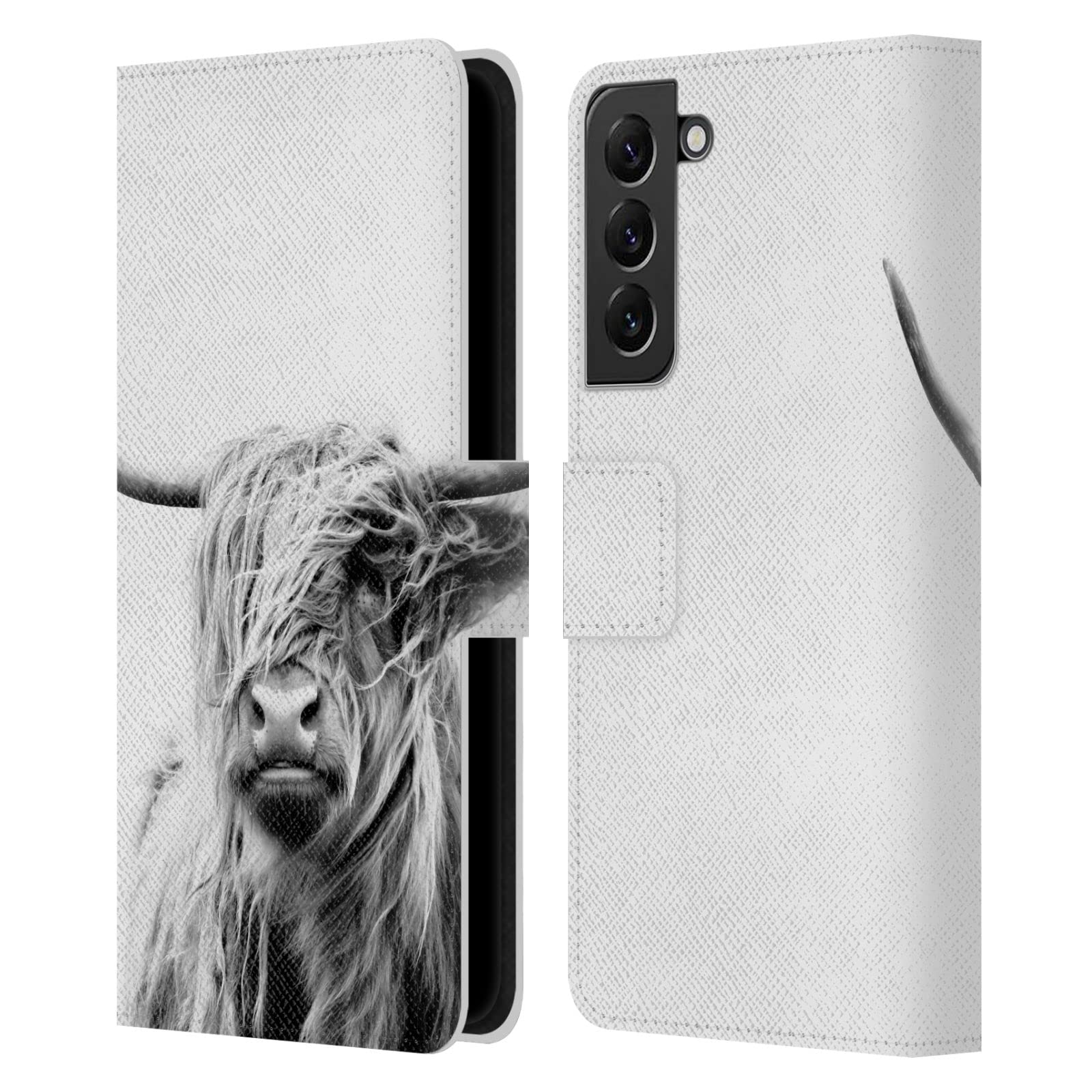 Head Case Designs Officially Licensed Dorit Fuhg Portrait of a Highland Cow Travel Stories Leather Book Wallet Case Cover Compatible With Samsung Galaxy S22+ 5G