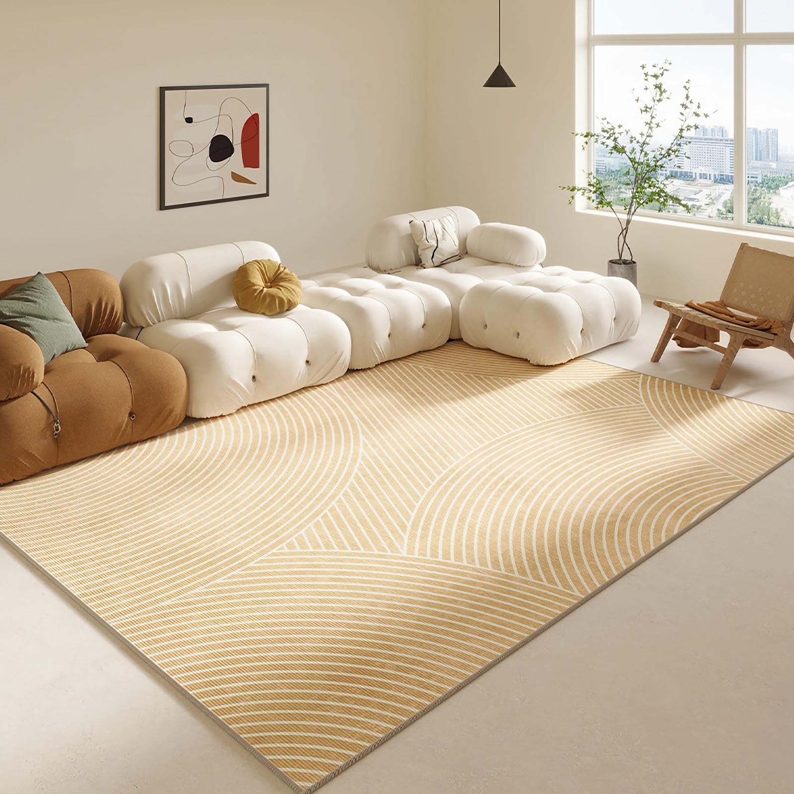 Tapis de Chaise Tapis antidérapant Lavable à Rayures Jaunes,Tapis pour Garage Tapis de Chambre Adulte,60x90cm