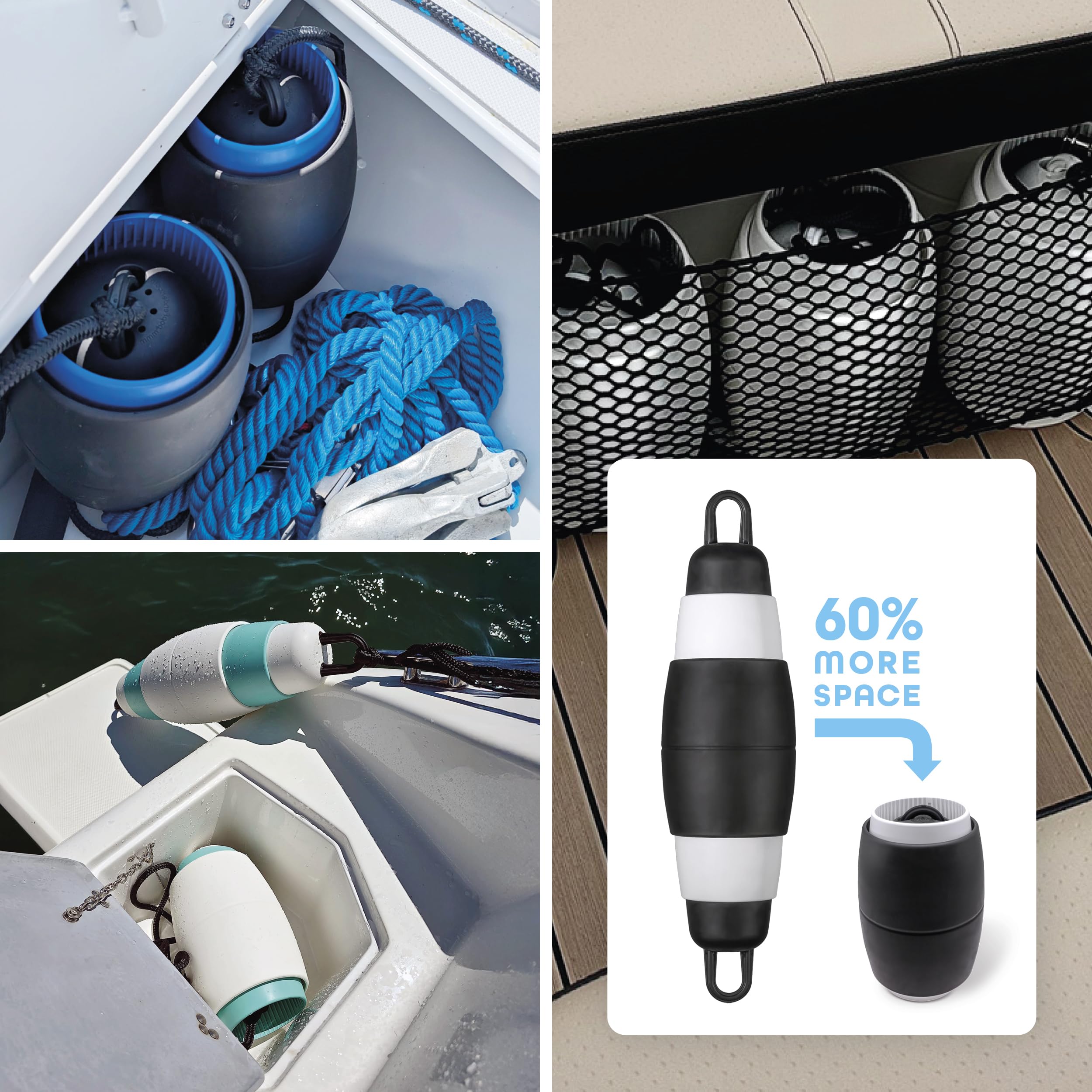 Bootsfender teleskopierbar – platzsparender Premium Fender für Boote, wartungsfrei ohne Luft & rumpfschonend, Geräuschlos ohne Quietschen für Segelboot & Motorboot