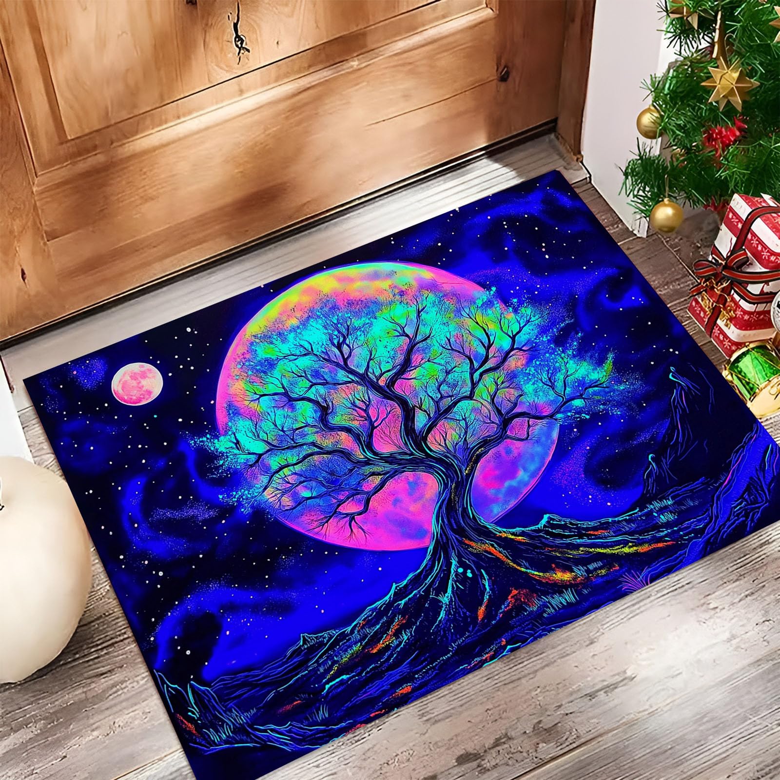 Paillasson d'intérieur Arbre de Vie haut de gamme, grand tapis bleu 90x150