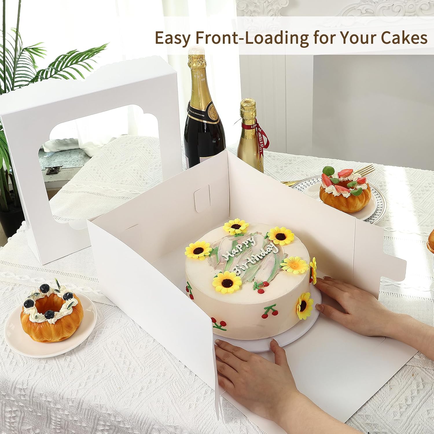 Cake Boxes, 12x12x6 Inch Square Bakery Boxes with Window Cajas