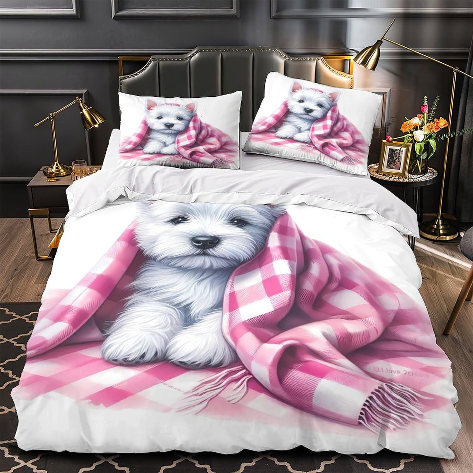 Housse de couette chiot mignon en microfibre 140x200 cm pour lit enfant
