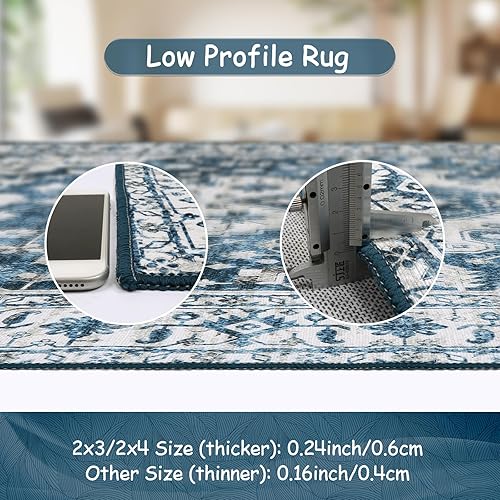 Miniatura 4 de Moynesa Alfombra de pasillo lavable ultrafina  2 x 6 pulgadas, color azul, alfombra lavable para cocina, baño, alfombra de pasillo con estampado