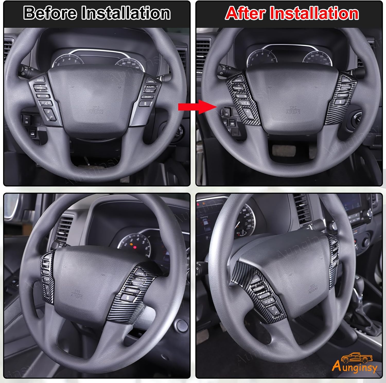 AunginsyTrim Cover Compatible with Nisan Frontier 2022-2024 Center Console Steering Wheel Button Panel Moulding Protection Frame Cover Decorative Sticker ABS Accessories