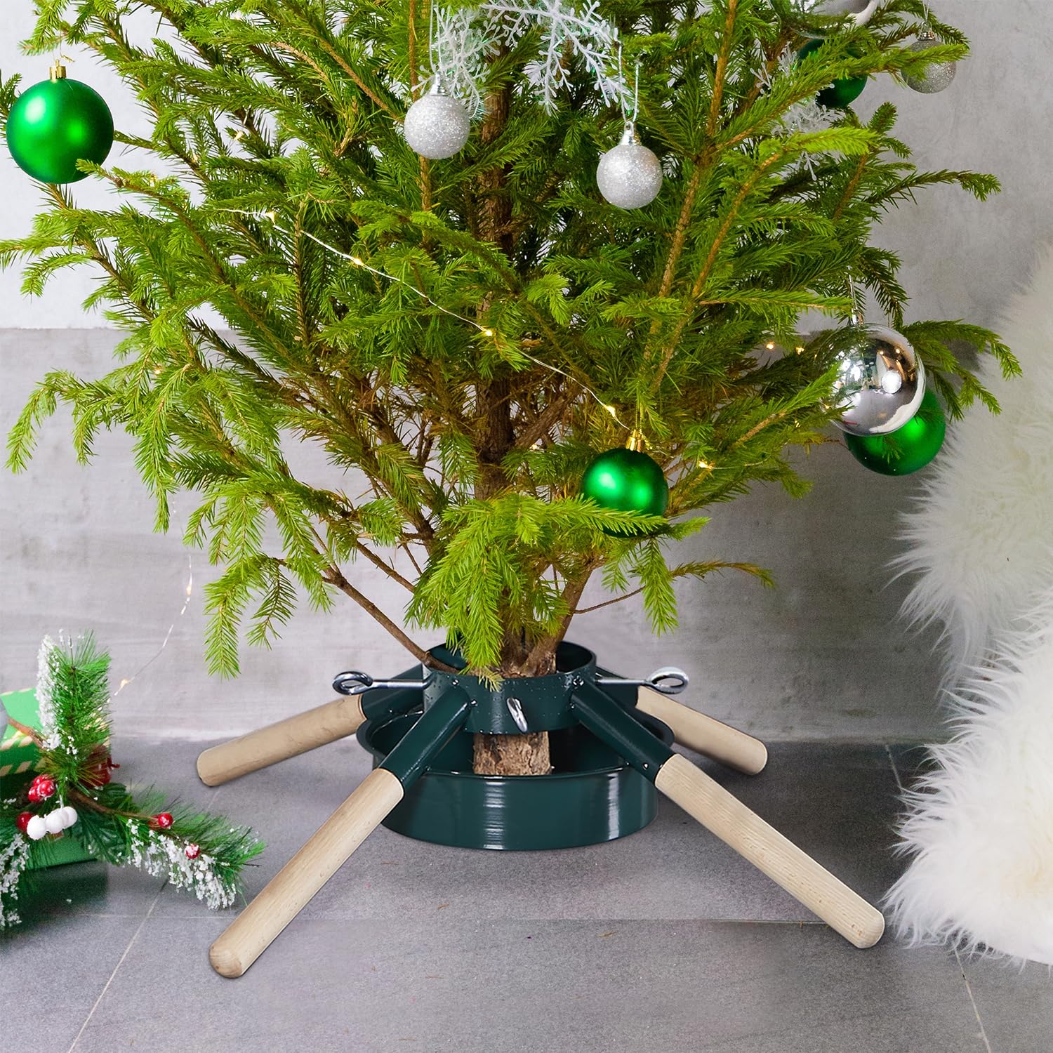 Blissun Soporte para árbol de Navidad, soporte para árbol de Navidad, soporte para árbol de Navidad, soporte para árboles reales, verde