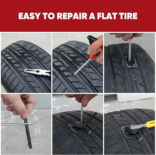 Miniatura 6 de MANUSAGE Kit de reparación de neumáticos de 23 piezas, kit de enchufe de neumáticos resistente, kit de parches de neumáticos para automóvil, camión,