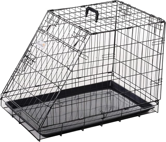 PawHut Metal Collapsible Car Dog Cage Crate Transport Folding Box Carrier Handle Removable Tray 77 x 47 x 55cm